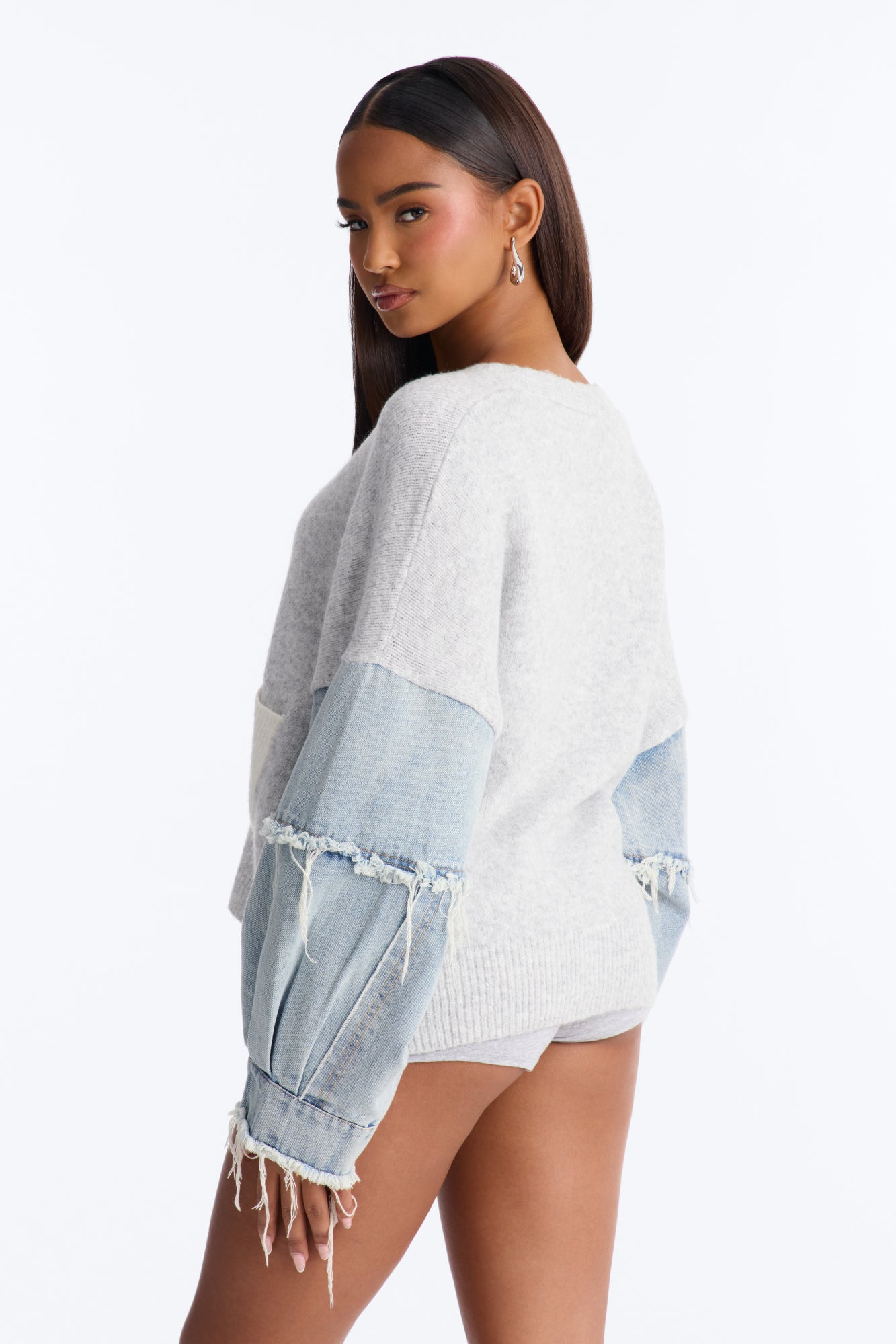 Not The Same Denim Contrast Cardigan - Grey