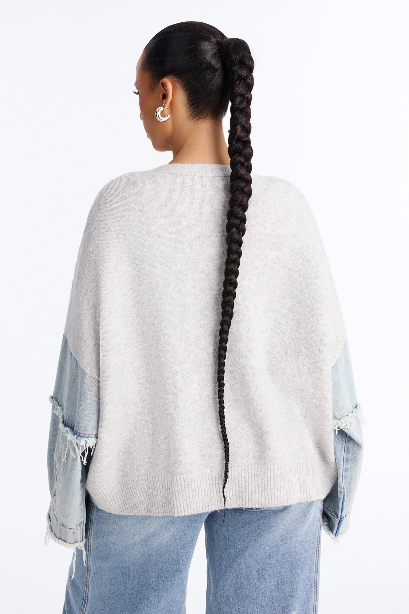 Not The Same Denim Contrast Cardigan - Grey