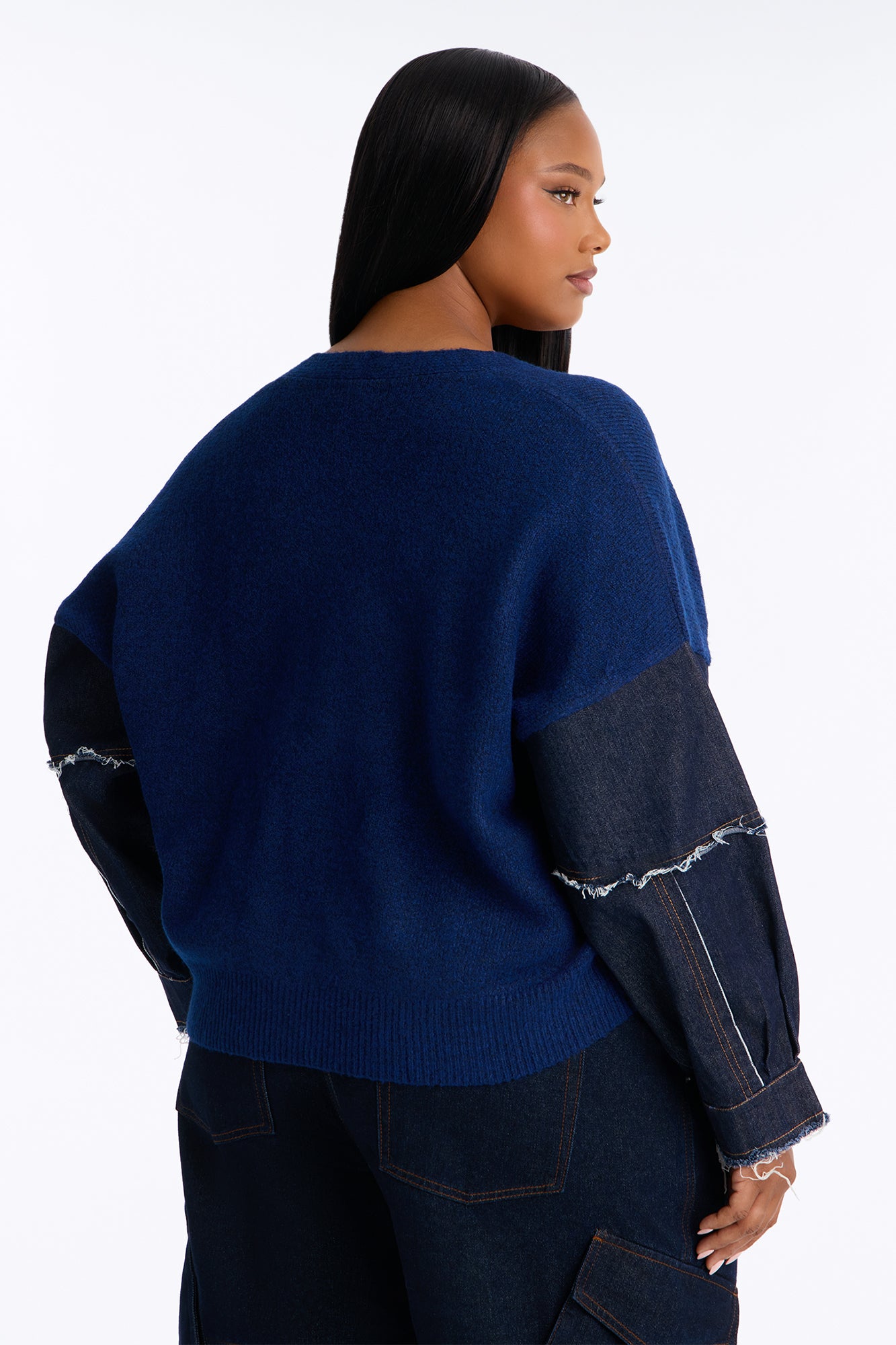 Not The Same Denim Contrast Cardigan - Navy