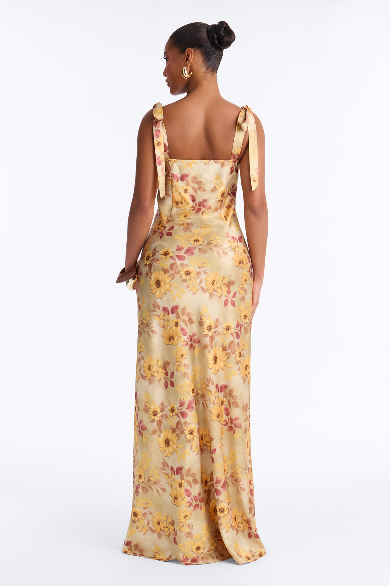 Ella Satin Floral Maxi Dress - Yellow/combo