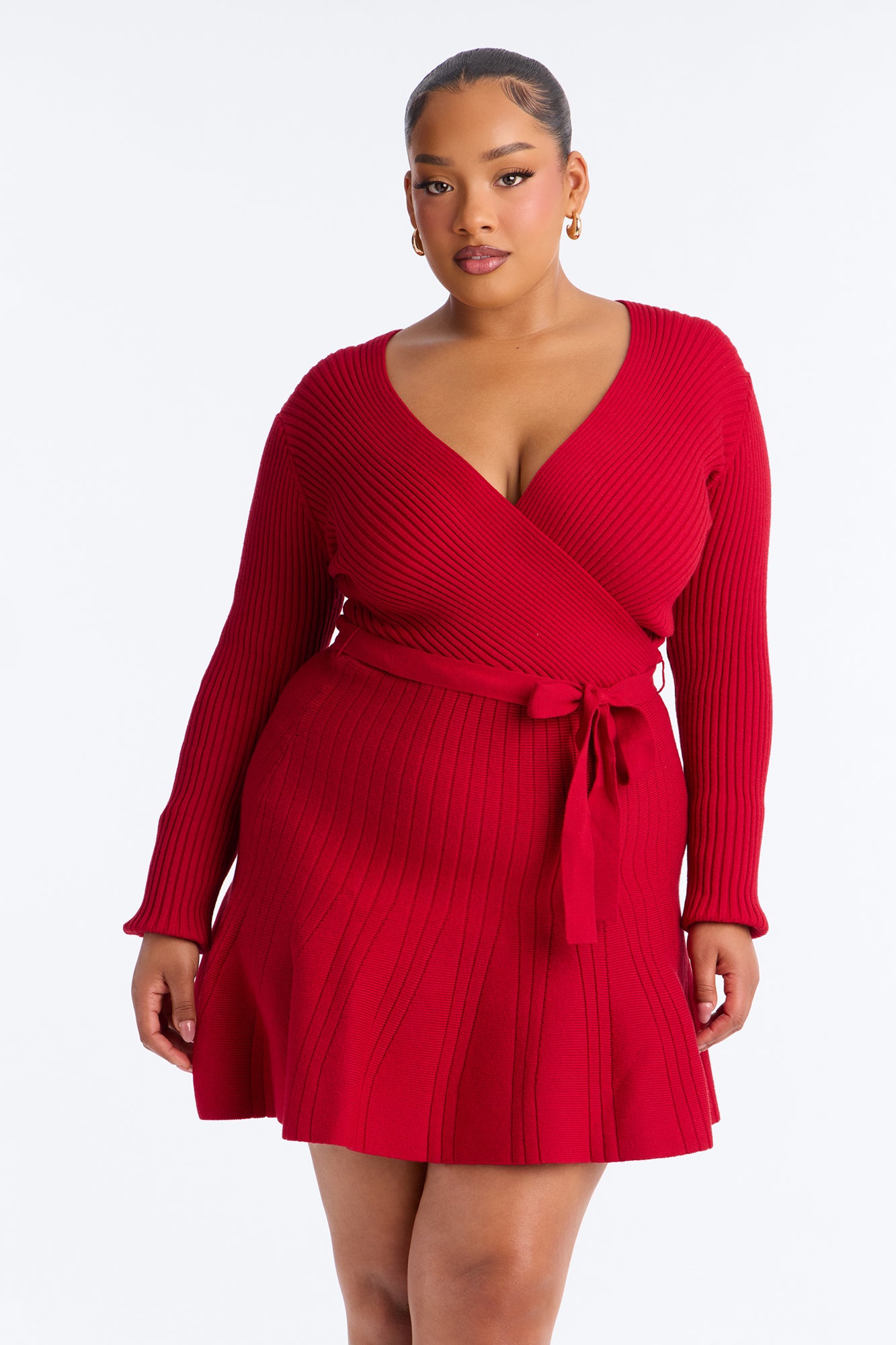 Leona Long Sleeve Sweater Mini Dress - Wine