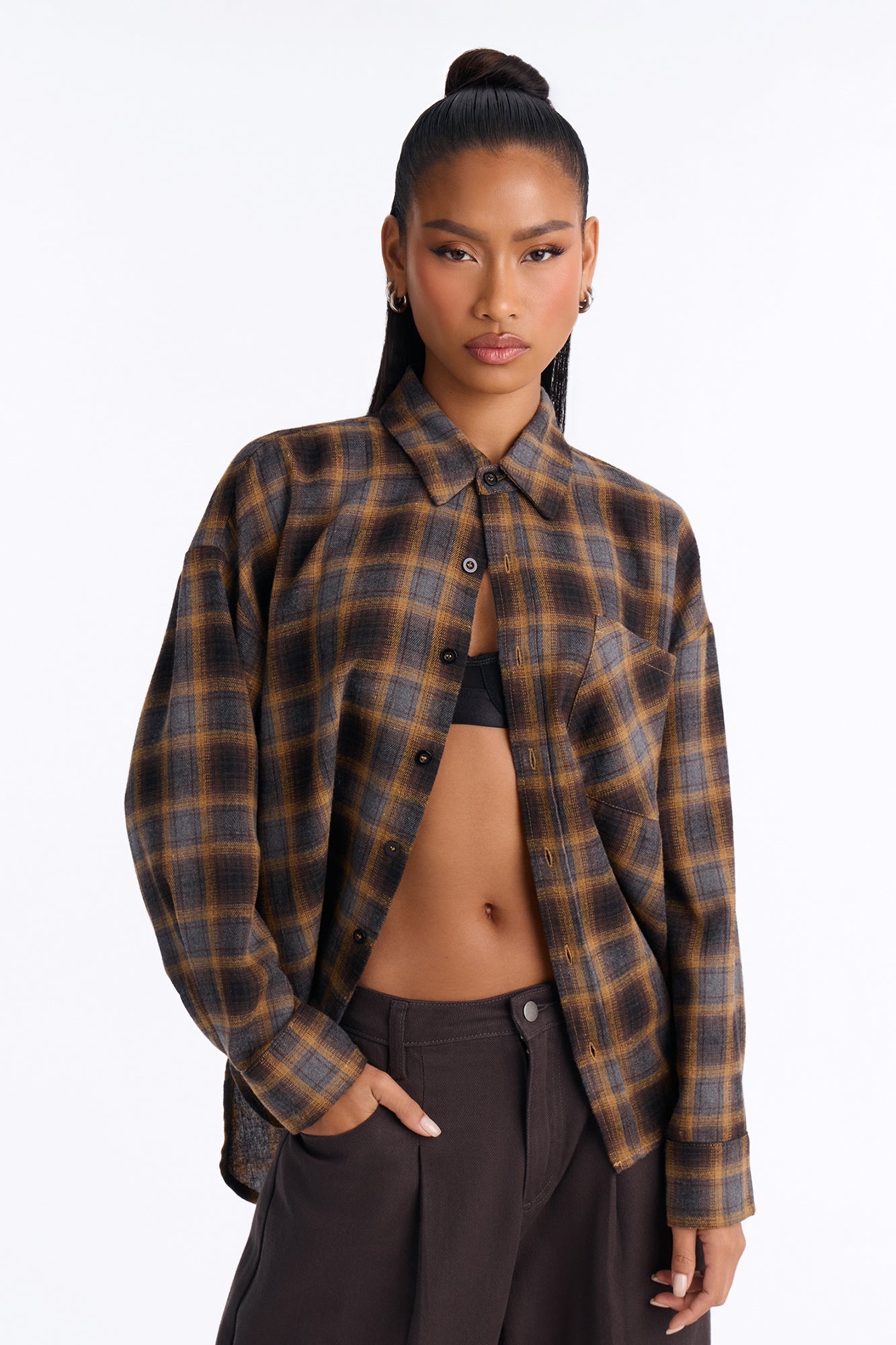 Jenna Oversized Long Sleeve Shirt - Mustard/combo