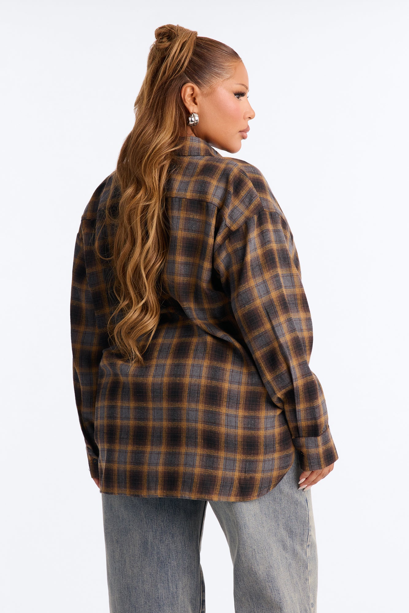 Jenna Oversized Long Sleeve Shirt - Mustard/combo