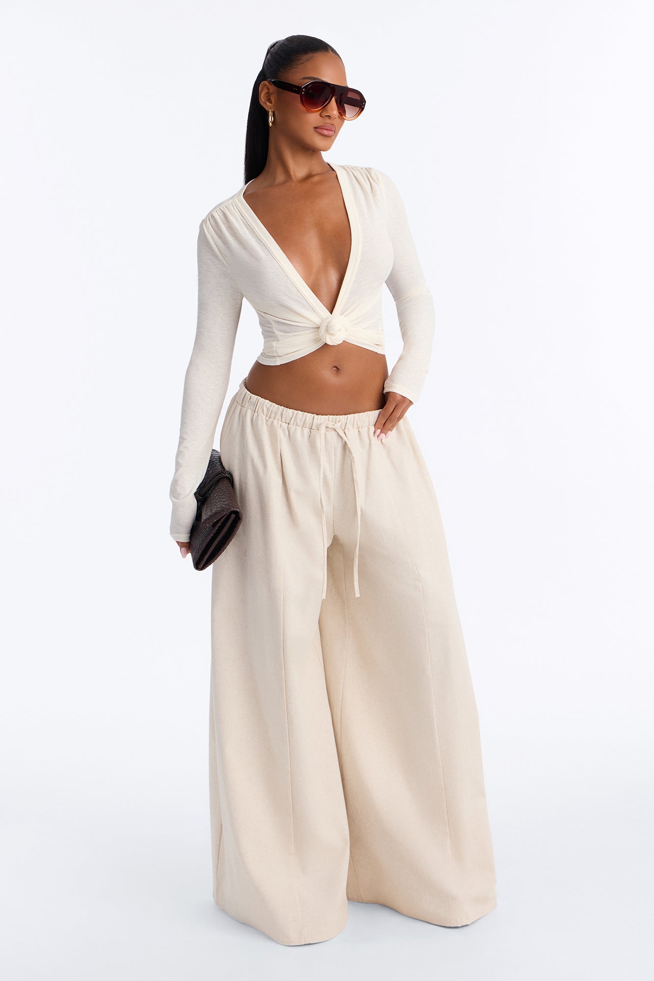 Off Shore Wide Leg Linen Drawstring Pant - Natural