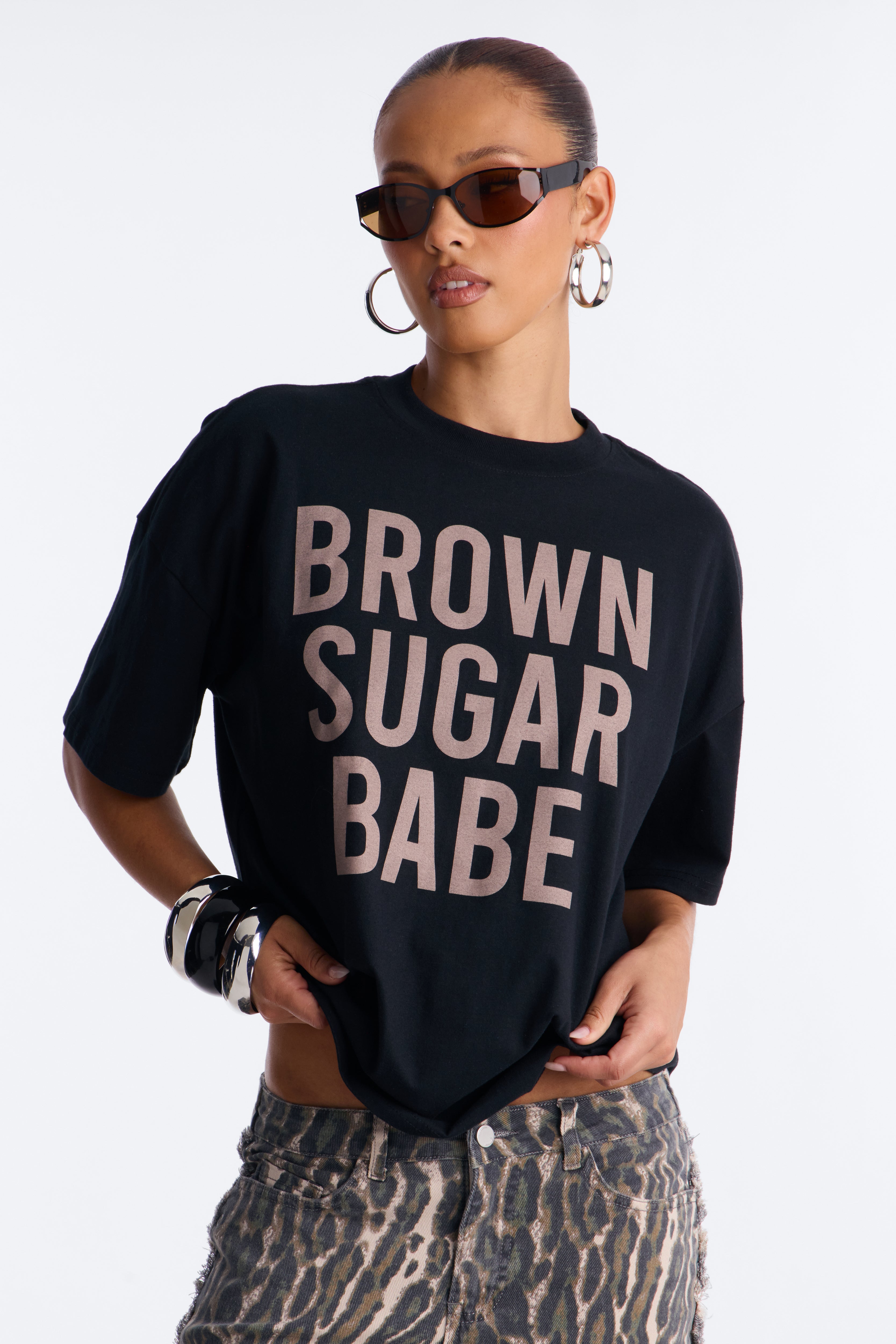Brown Sugar Babe Washed Tee - Black