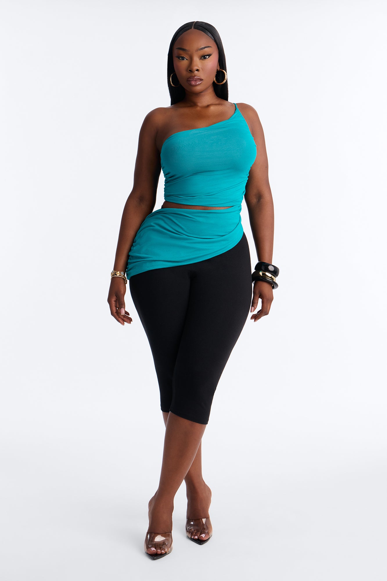 Sierra Ruched One Shoulder Drape Top - Jade
