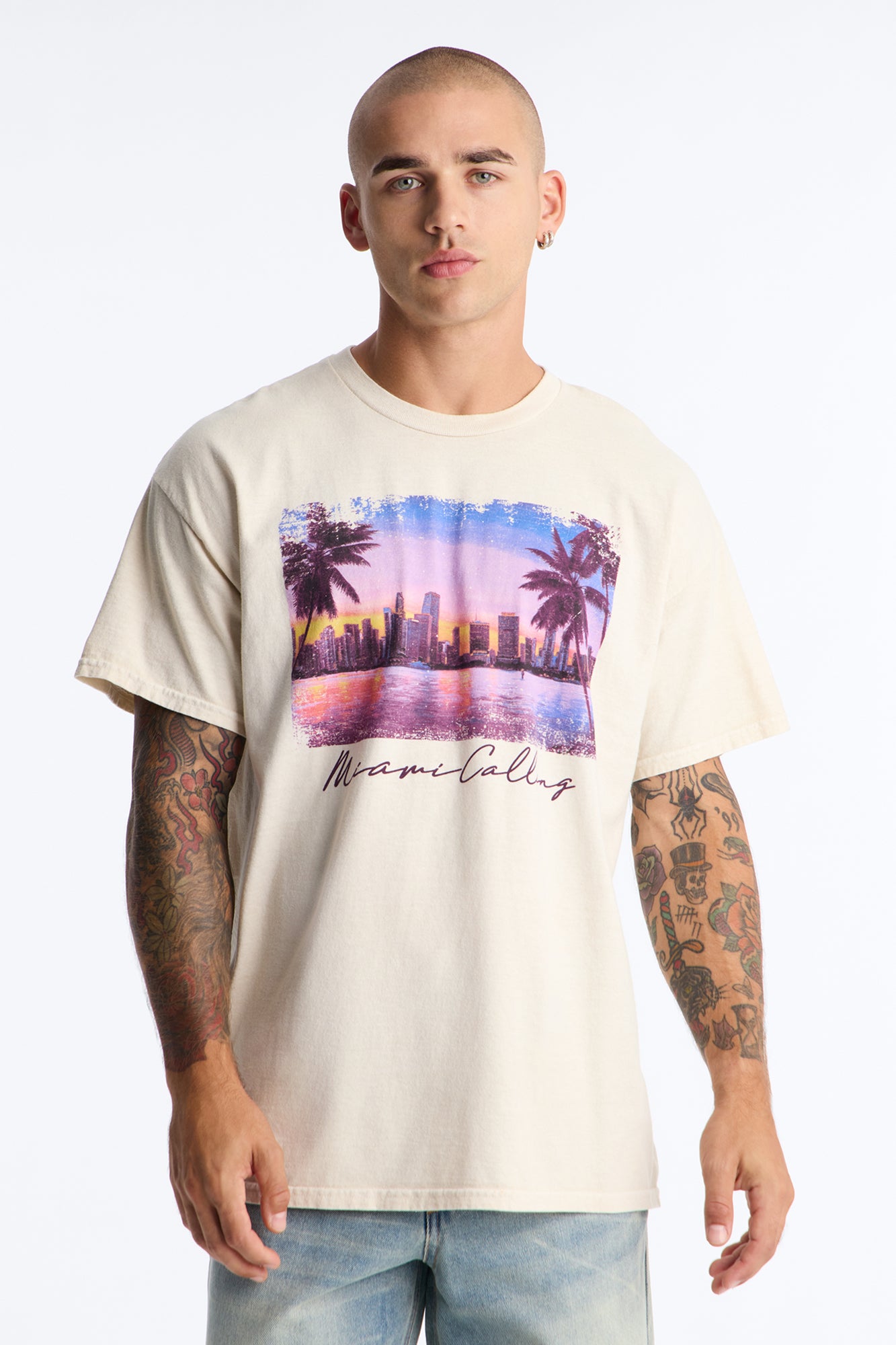 Miami Calling Vintage Oversized Short Sleeve Tee - Off White