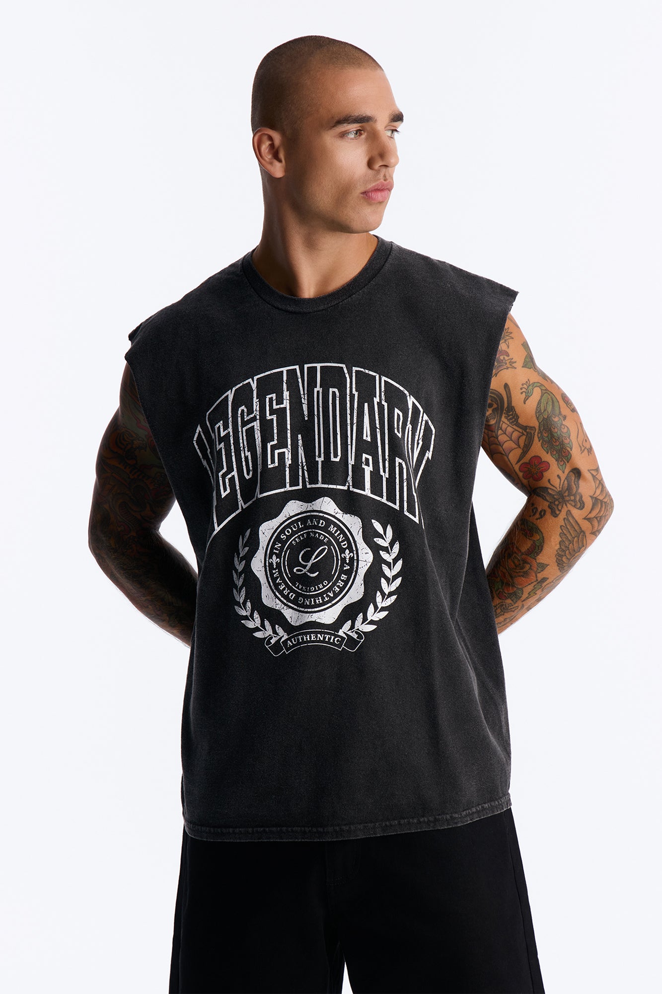 Legendary Vintage Oversized Muscle Tee - Black