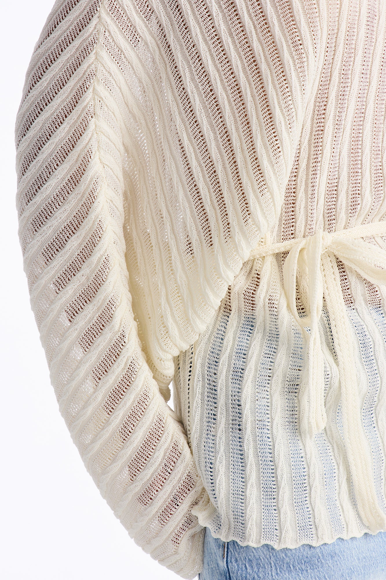 Silent Romance Tie Waist Pullover Sweater - Cream