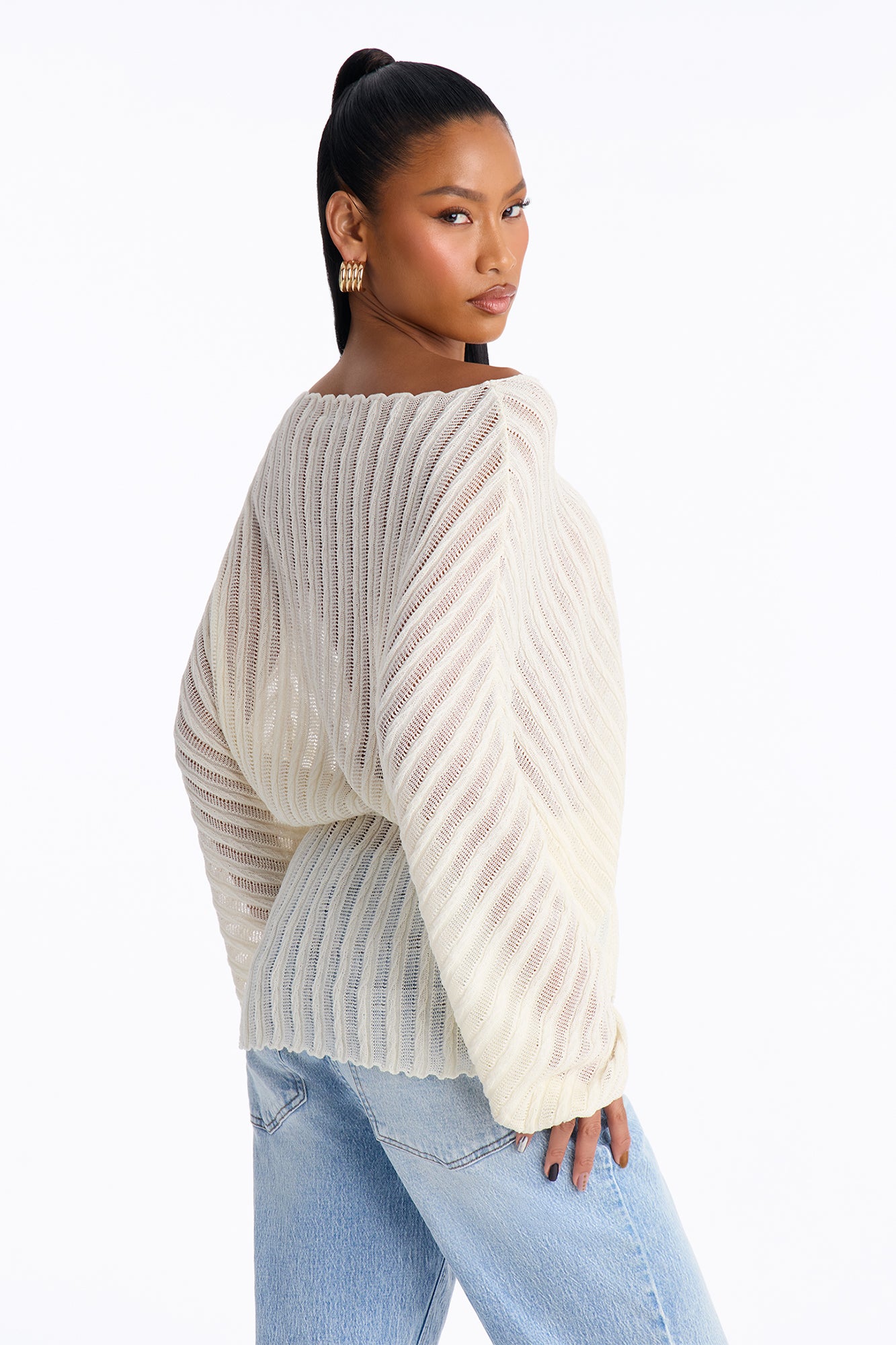 Silent Romance Tie Waist Pullover Sweater - Cream