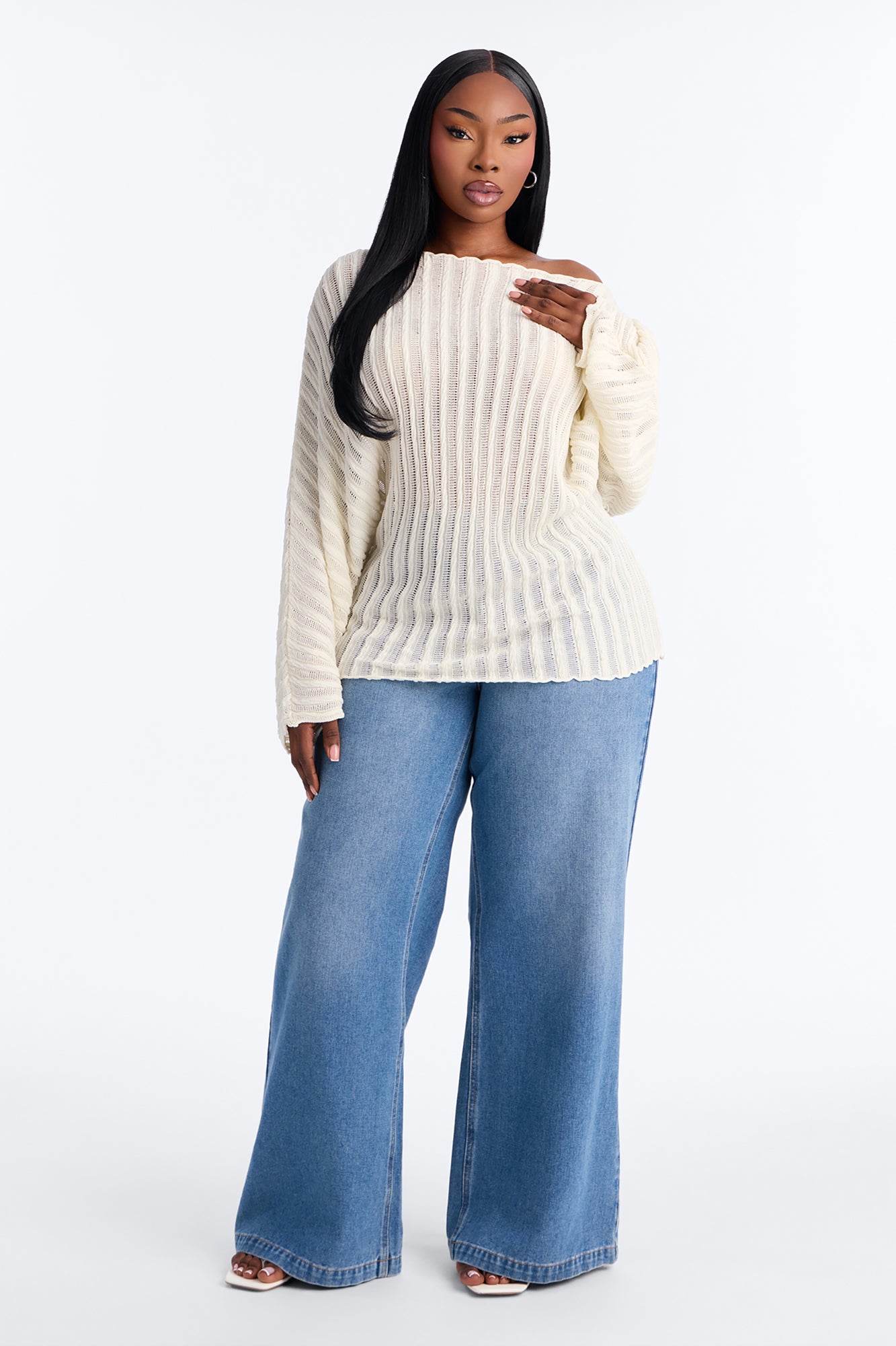 Silent Romance Tie Waist Pullover Sweater - Cream