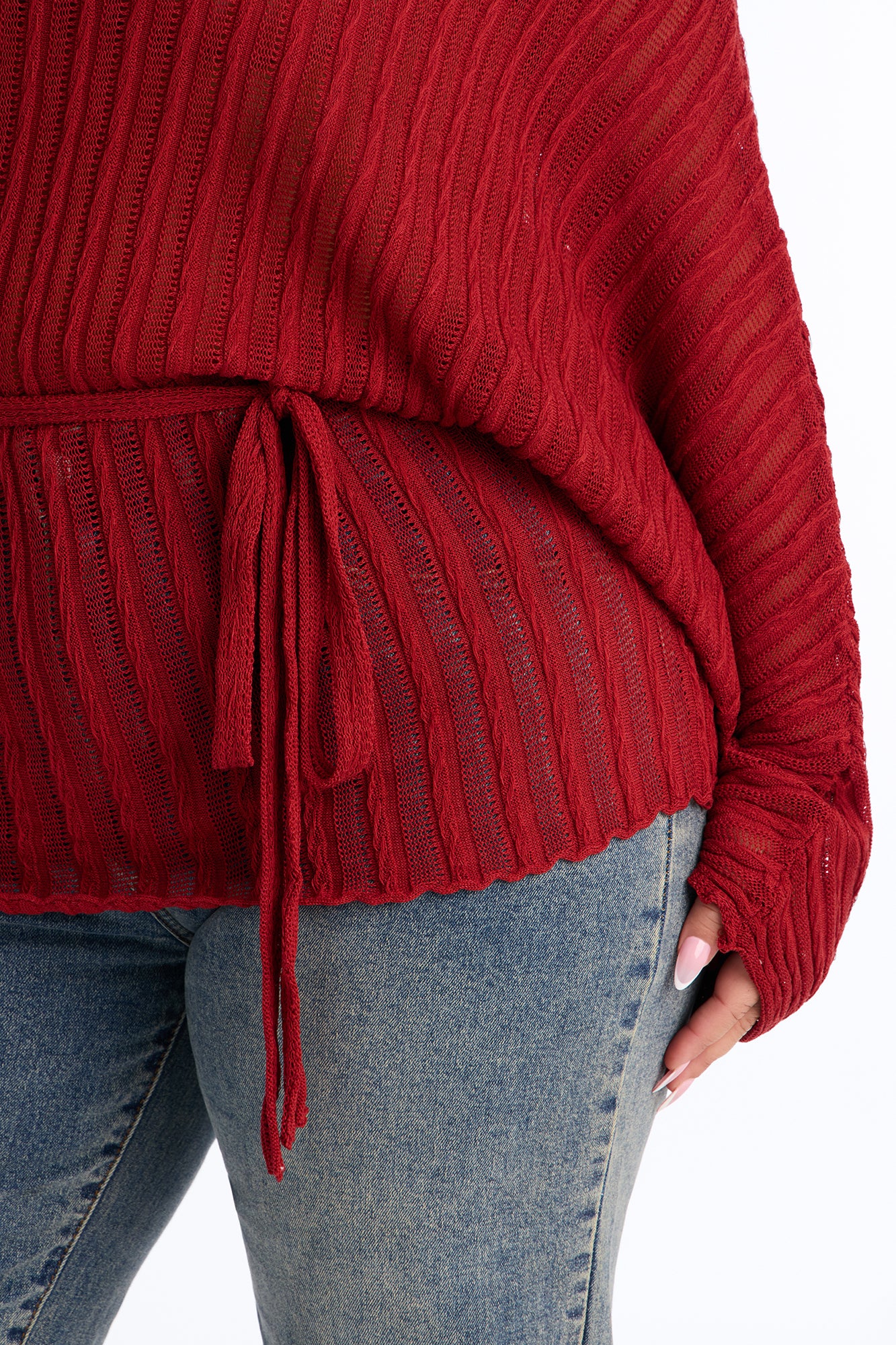 Silent Romance Tie Waist Pullover Sweater - Rust