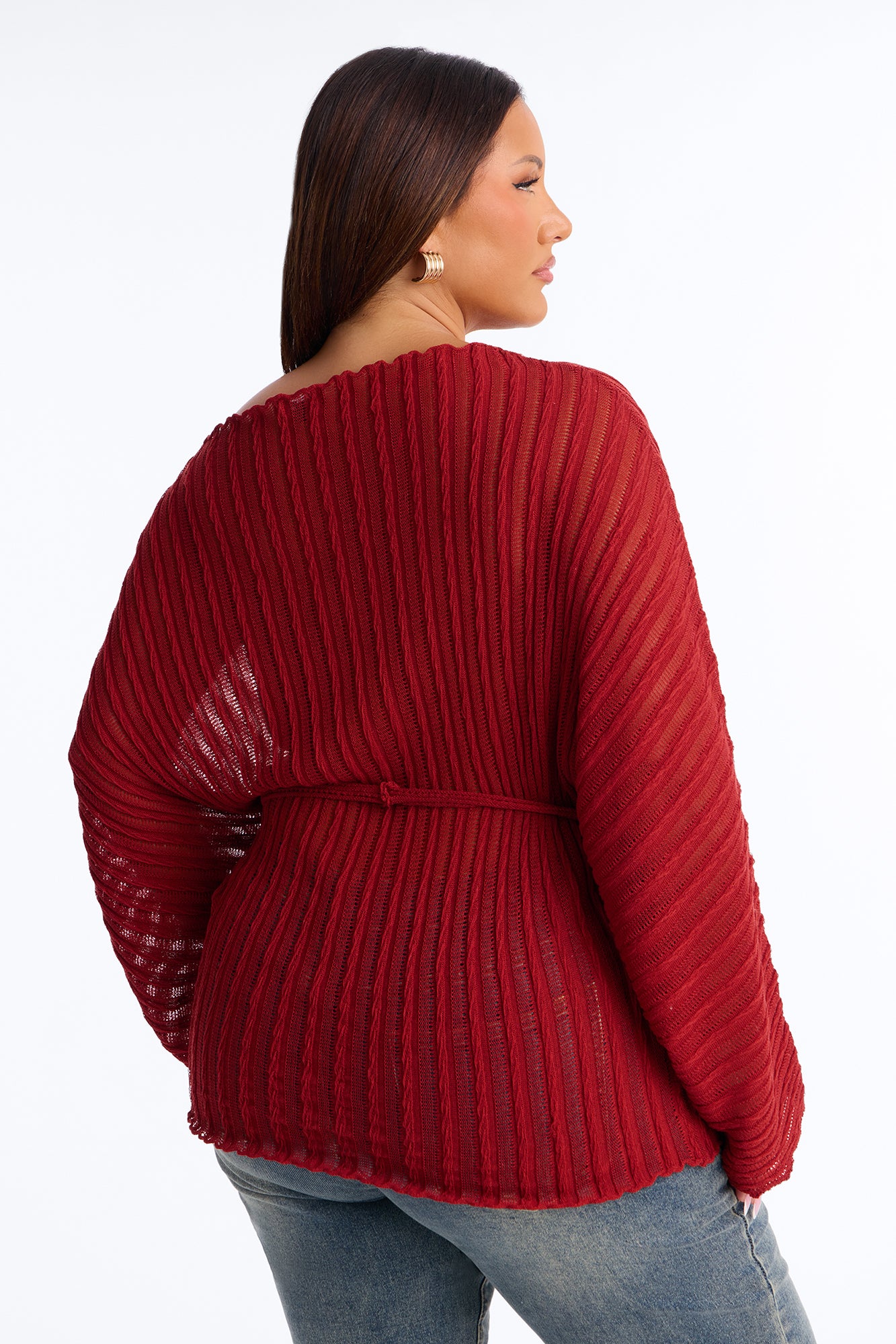 Silent Romance Tie Waist Pullover Sweater - Rust