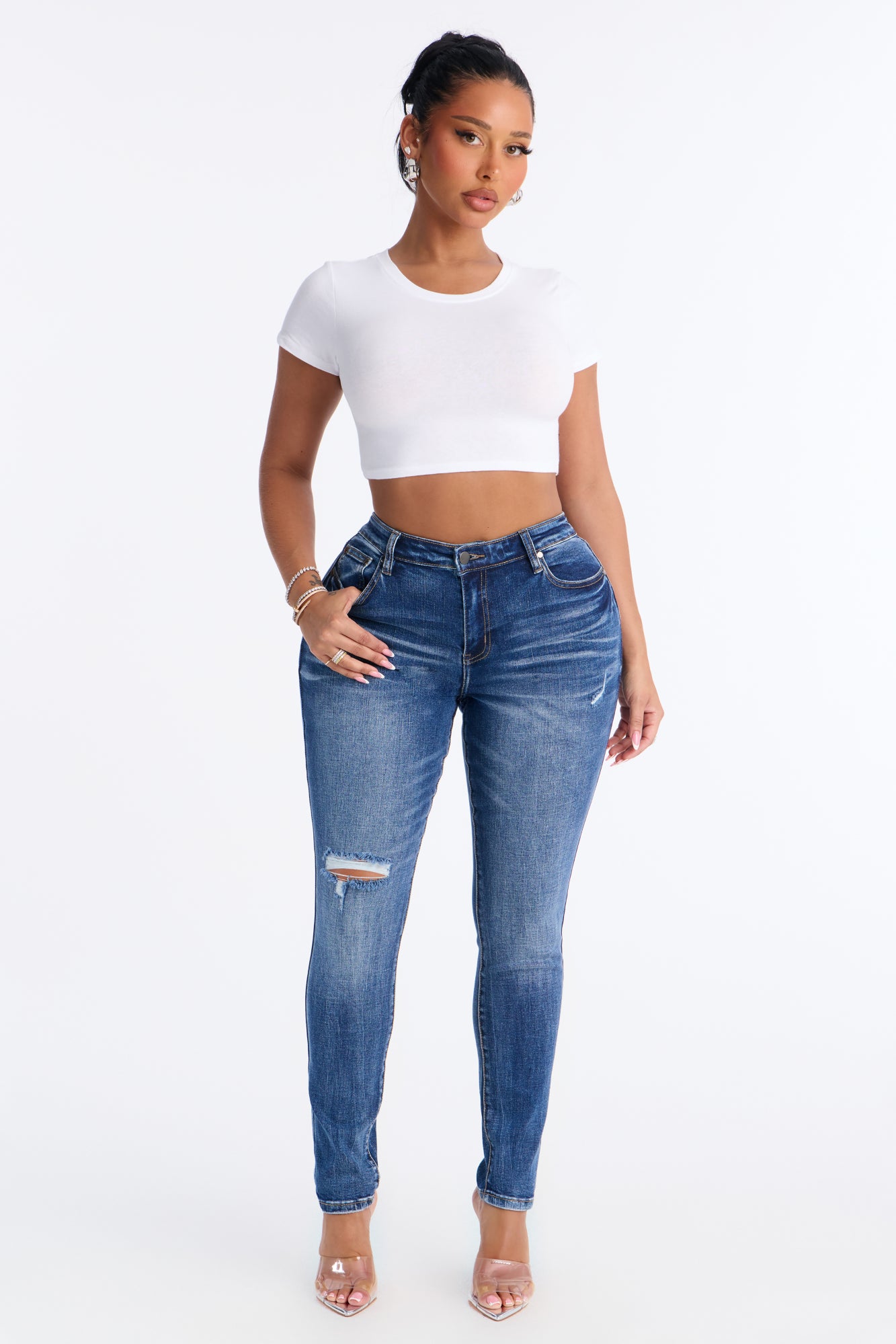 Janice Super Cropped Crew Neck Baby Tee - White