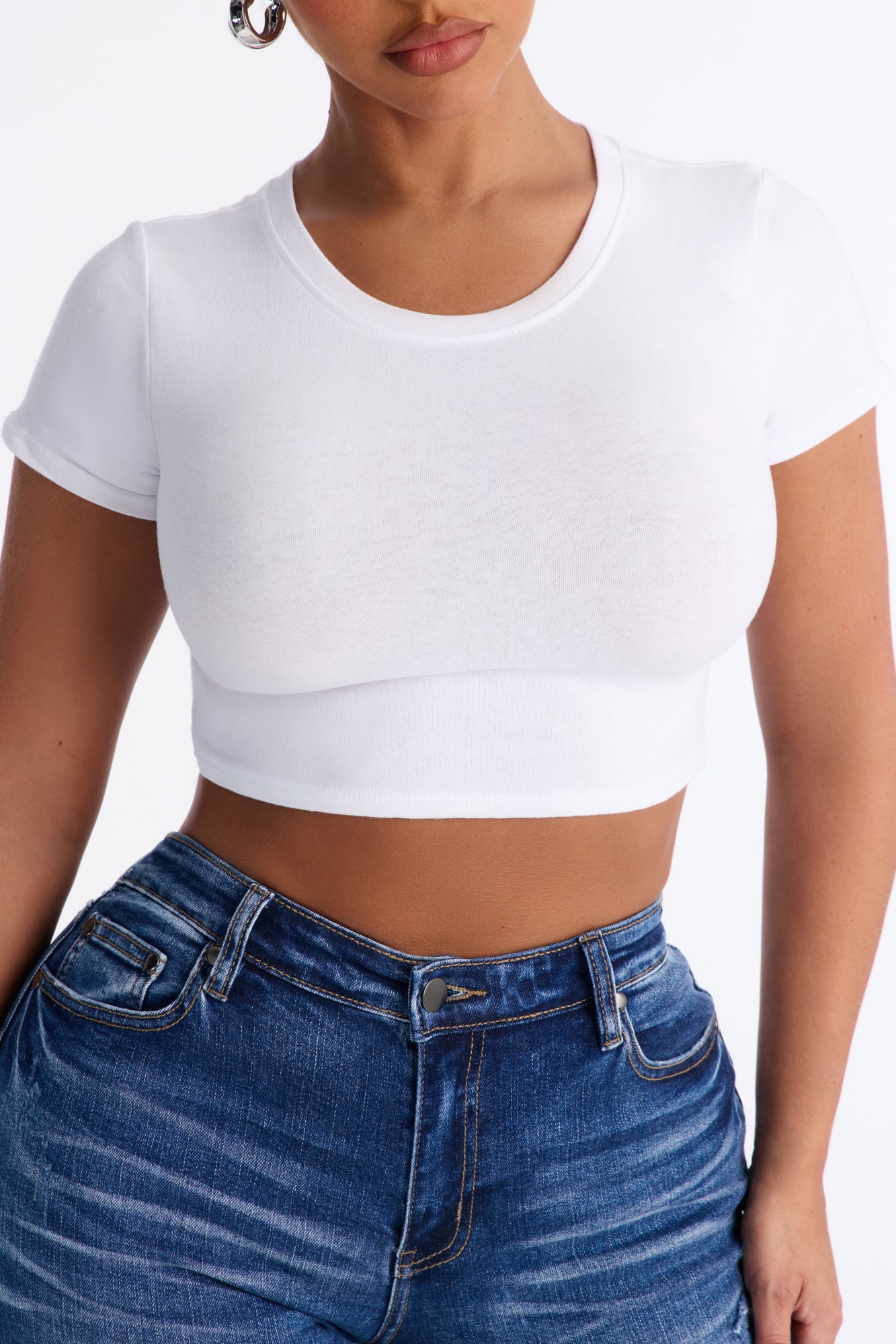 Janice Super Cropped Crew Neck Baby Tee - White