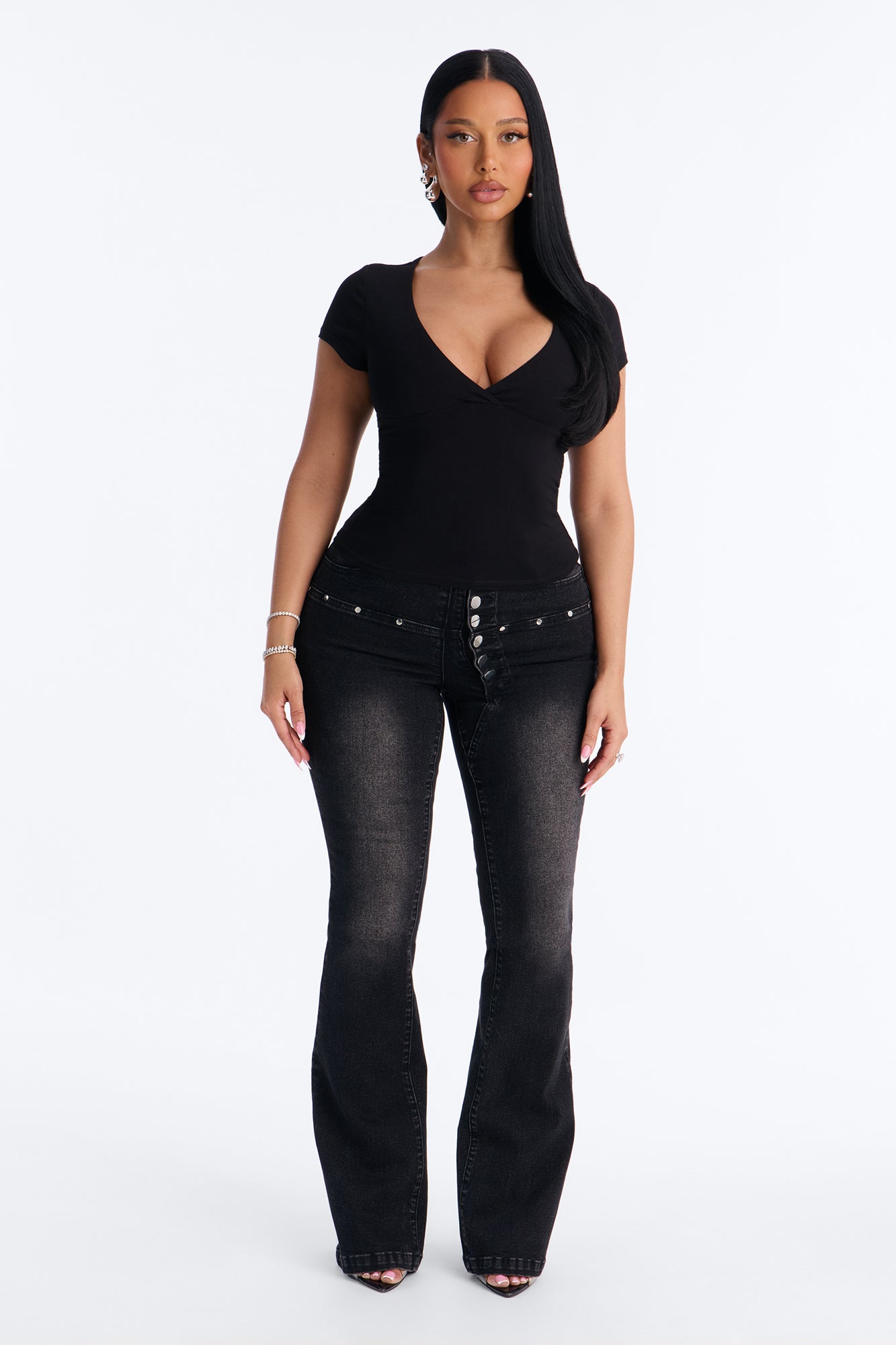 Becca V Neck Baby Tee - Black