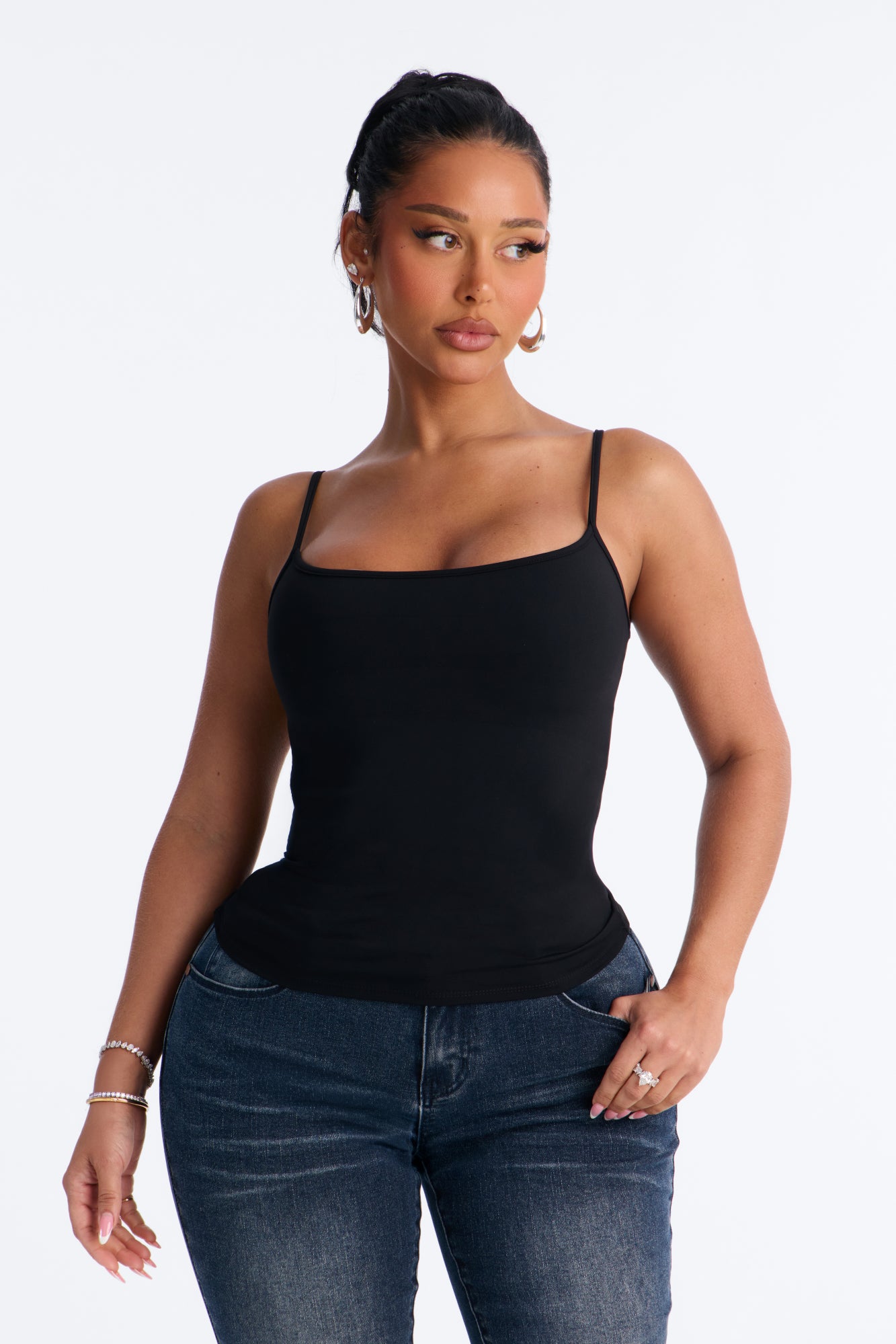 On The Go Spaghetti Strap Tank Top - Black