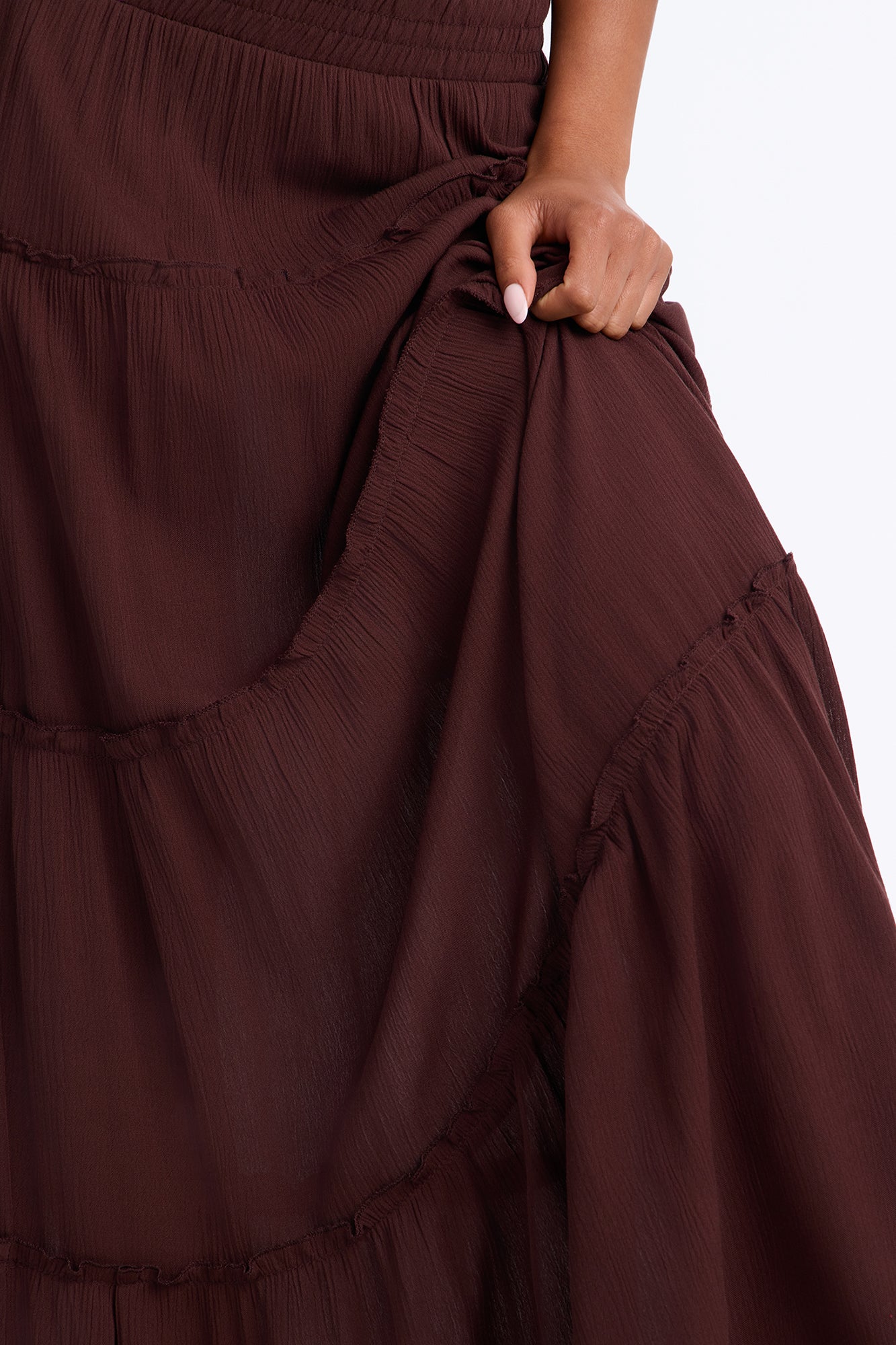 Holly Mid Rise Tiered Maxi Skirt - Chocolate