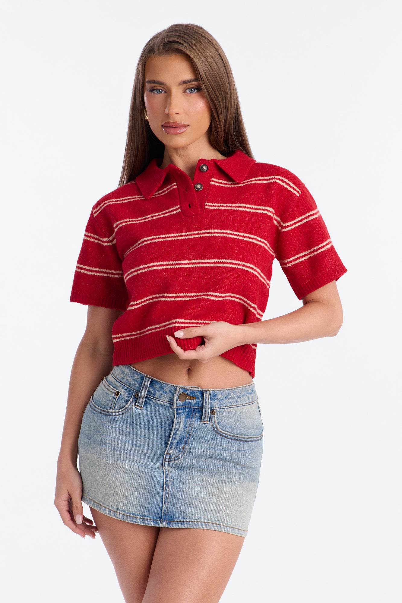 Cassidy Striped Polo Sweater - Red/combo