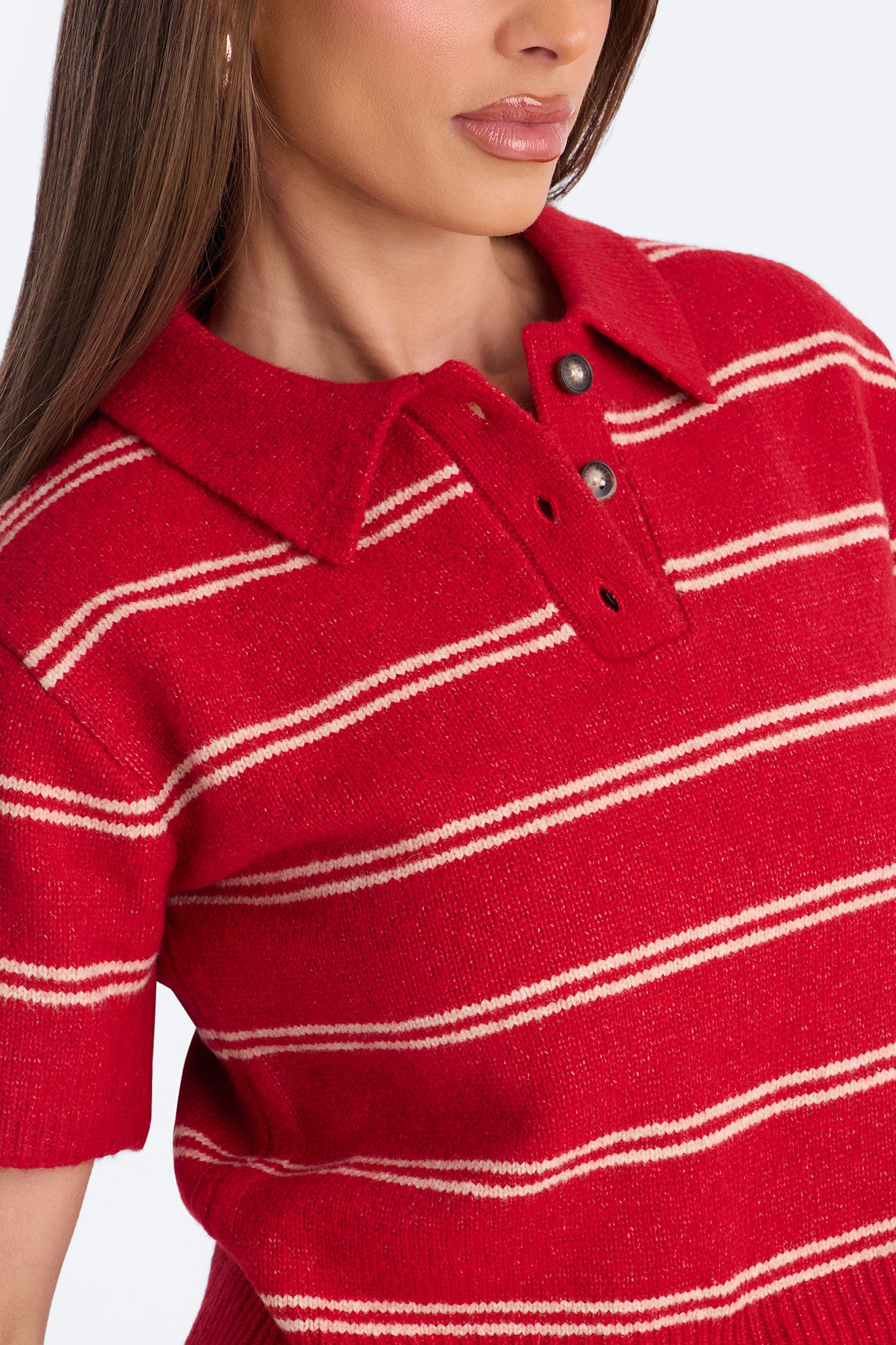 Cassidy Striped Polo Sweater - Red/combo