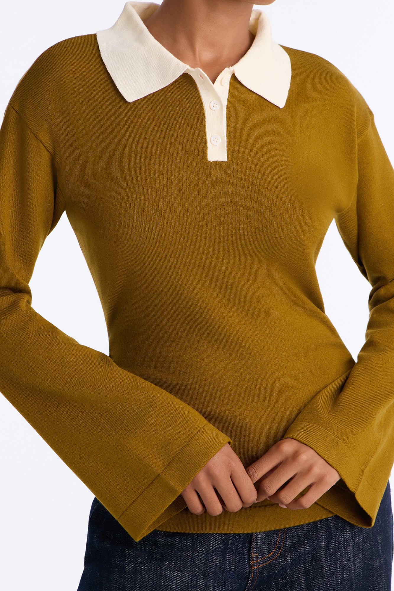 Emma Cinched Waist Polo Sweater - Olive