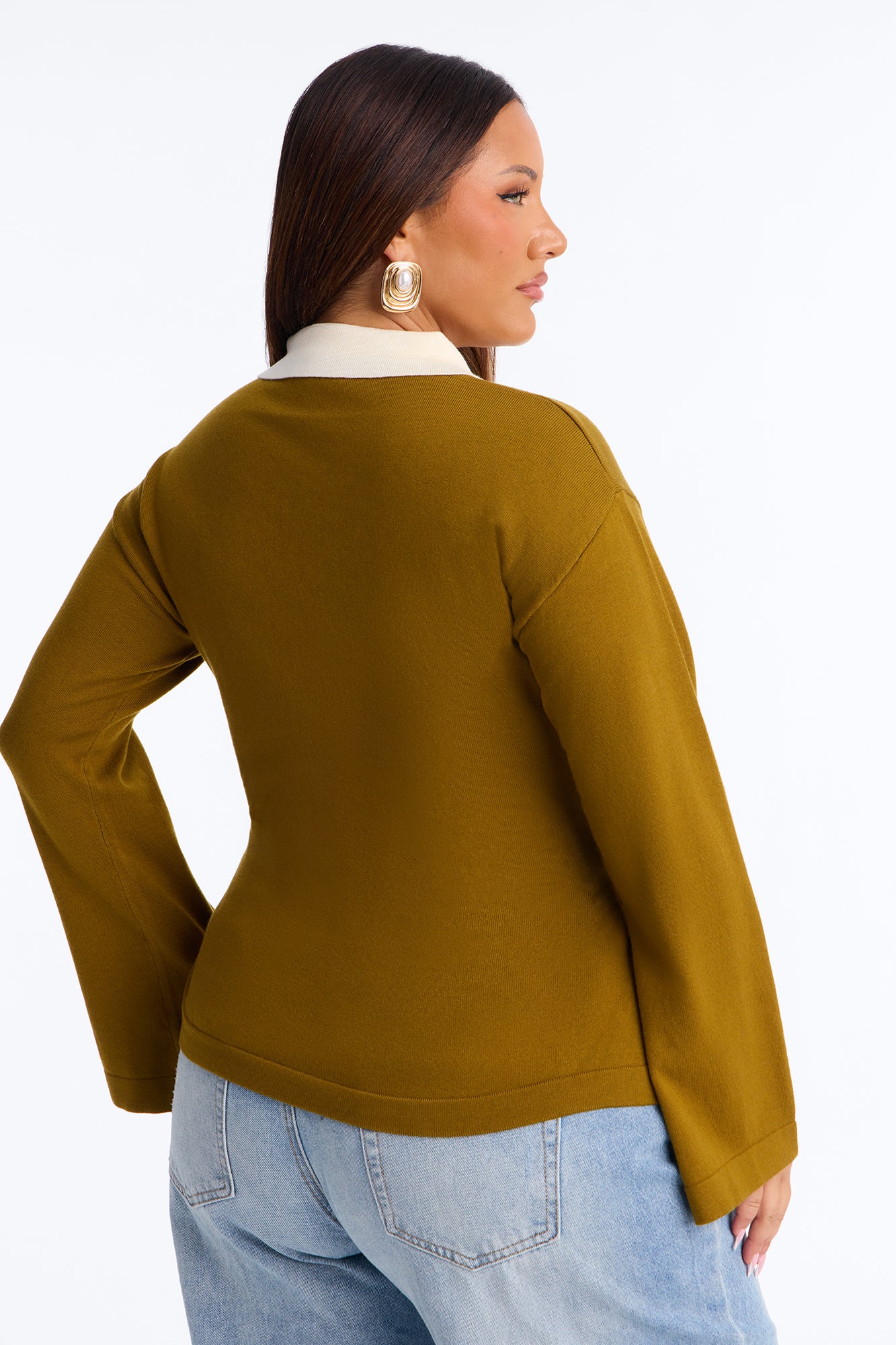 Emma Cinched Waist Polo Sweater - Olive