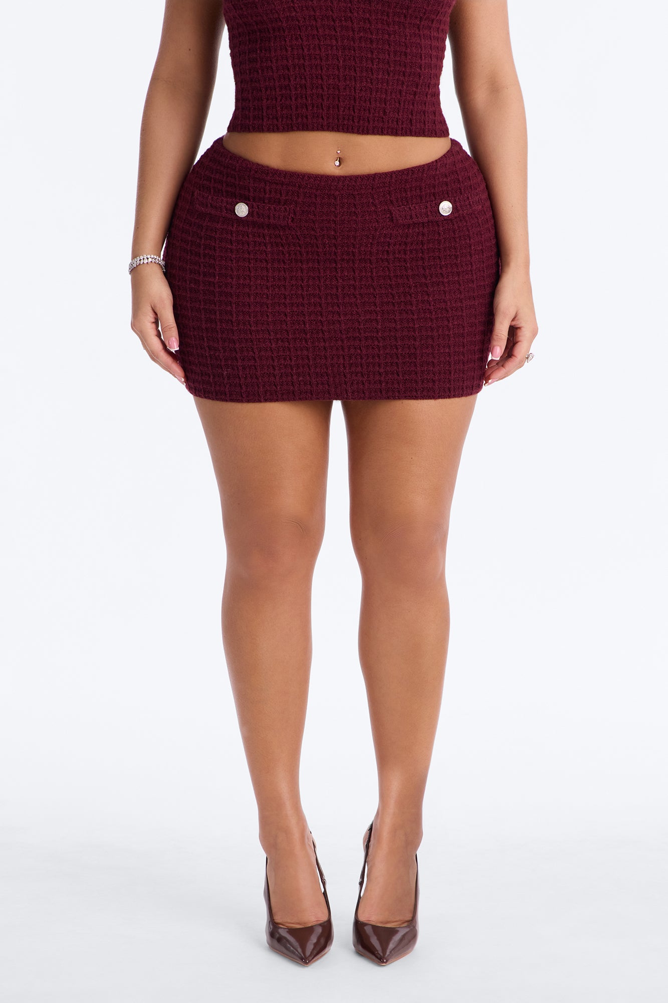 Minimal Effort Bodycon Sweater Mini Skirt - Burgundy
