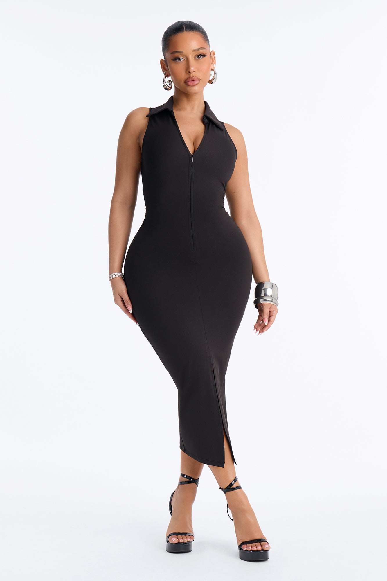 Pretty Problem Collar Sleeveless Midi Dress - Black