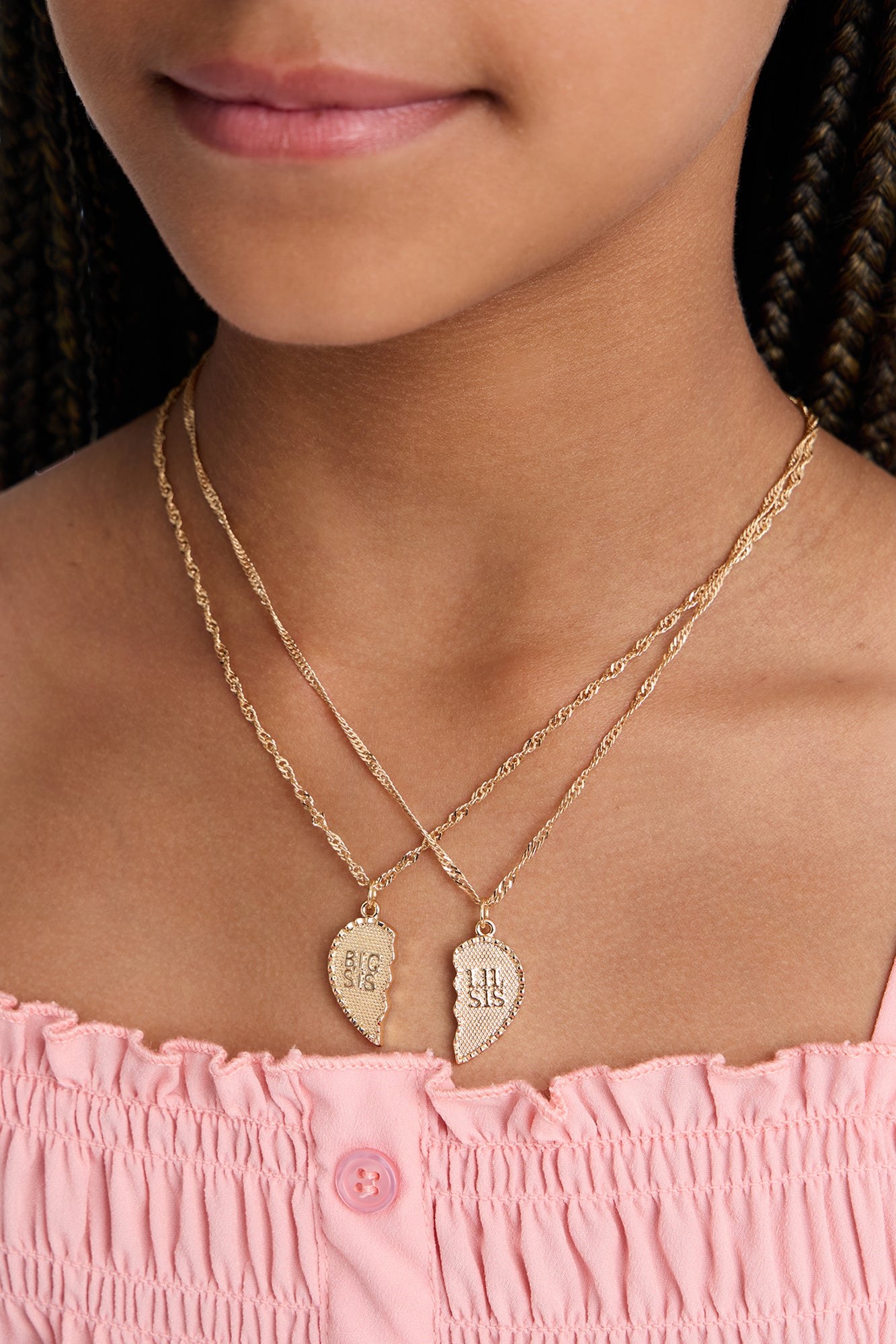Mini Big Sis And Lil Sis 2pc Necklace Set - Gold