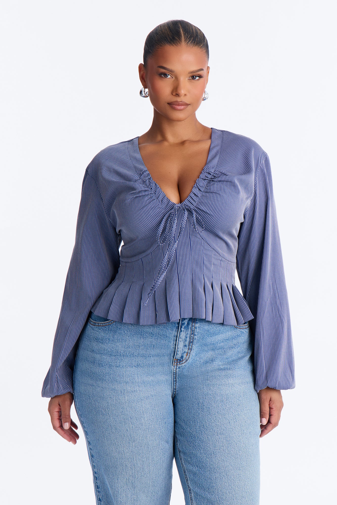 Arielle Tie Long Sleeve Top - Navy/combo