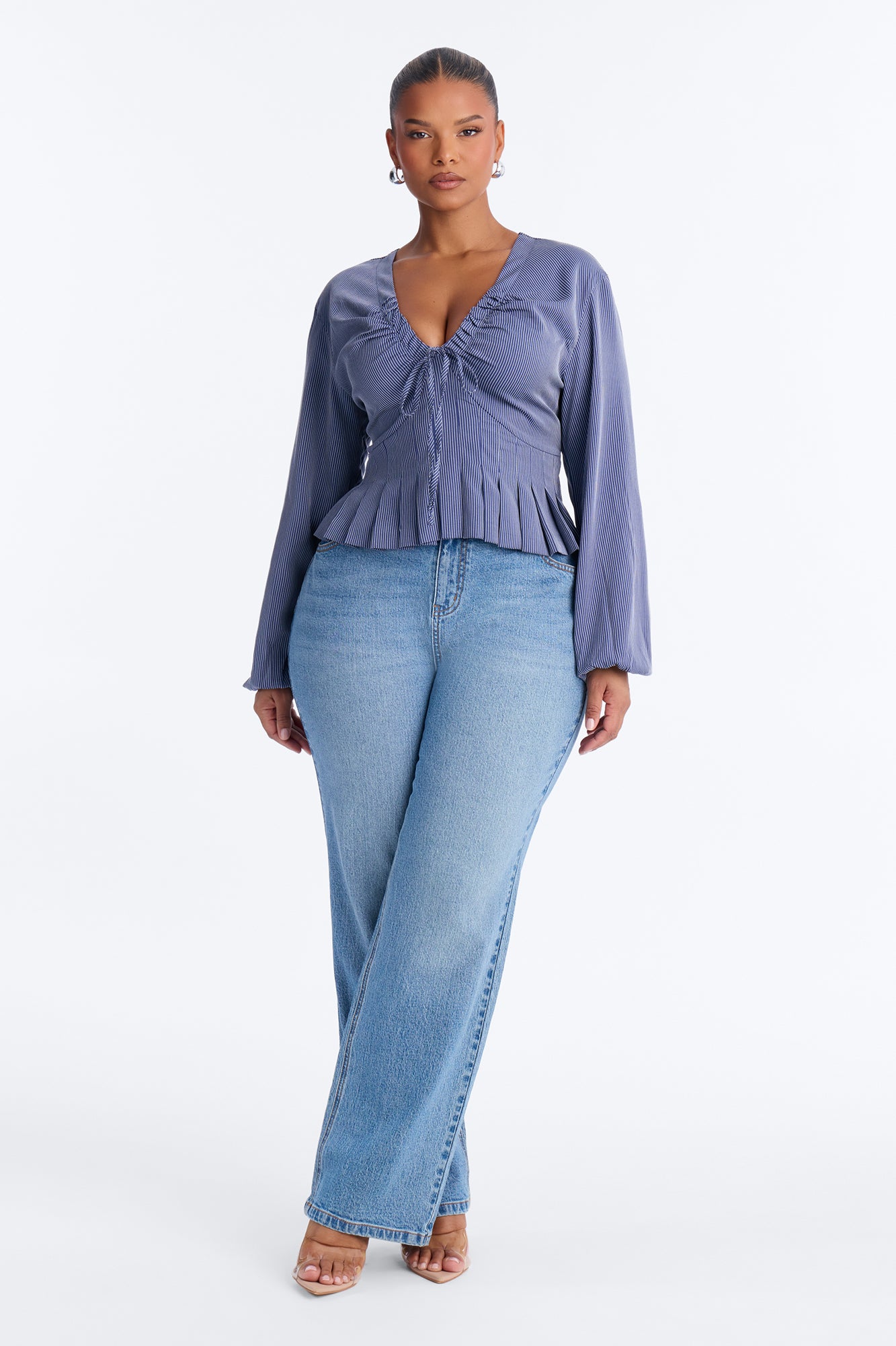Arielle Tie Long Sleeve Top - Navy/combo
