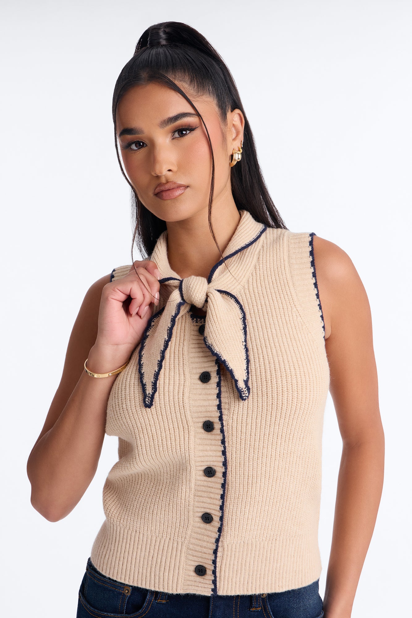 Sail Away Sleeveless Cardigan - Taupe/combo