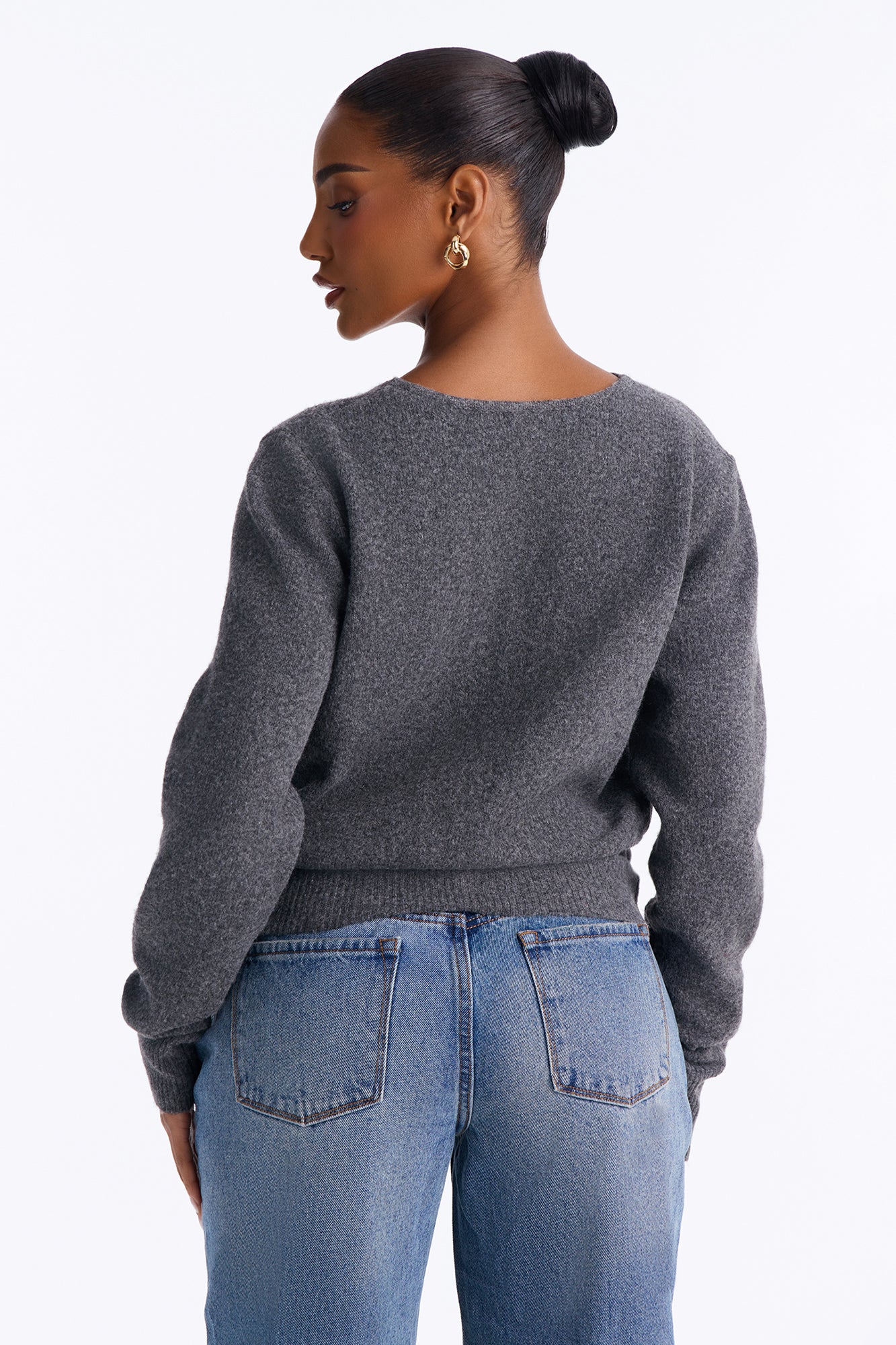 Naya Long Sleeve Button Sweater - Charcoal