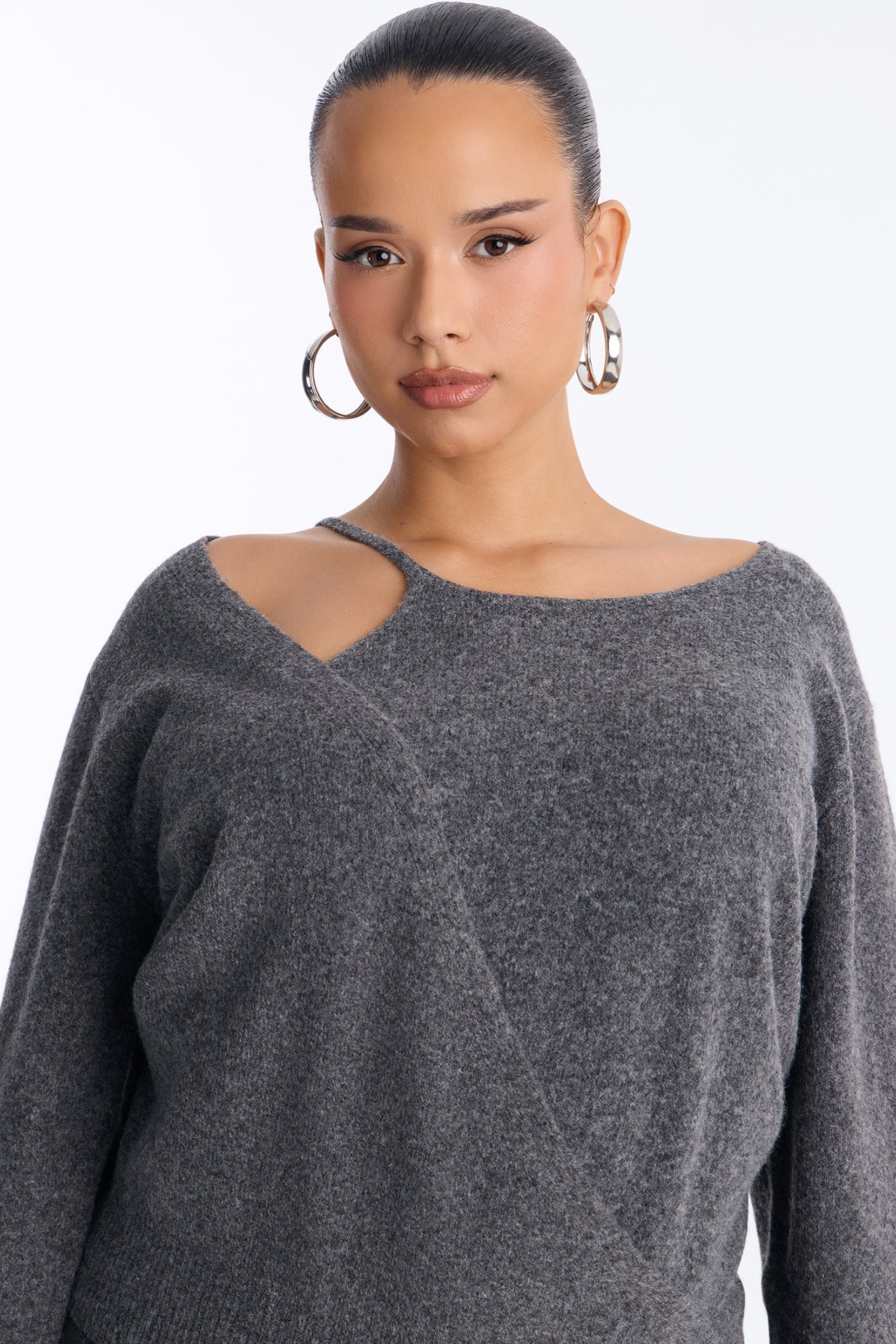 Naya Long Sleeve Button Sweater - Charcoal