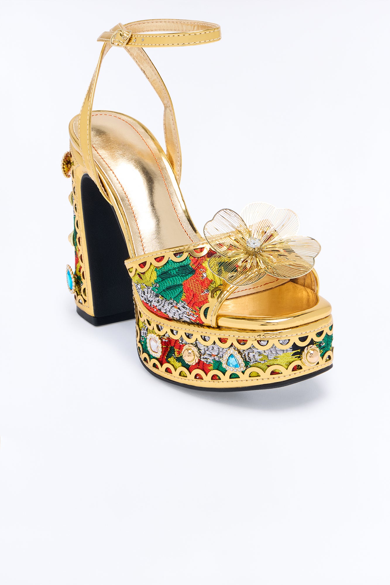 Impress Embellished Platform Heels - Gold/Red