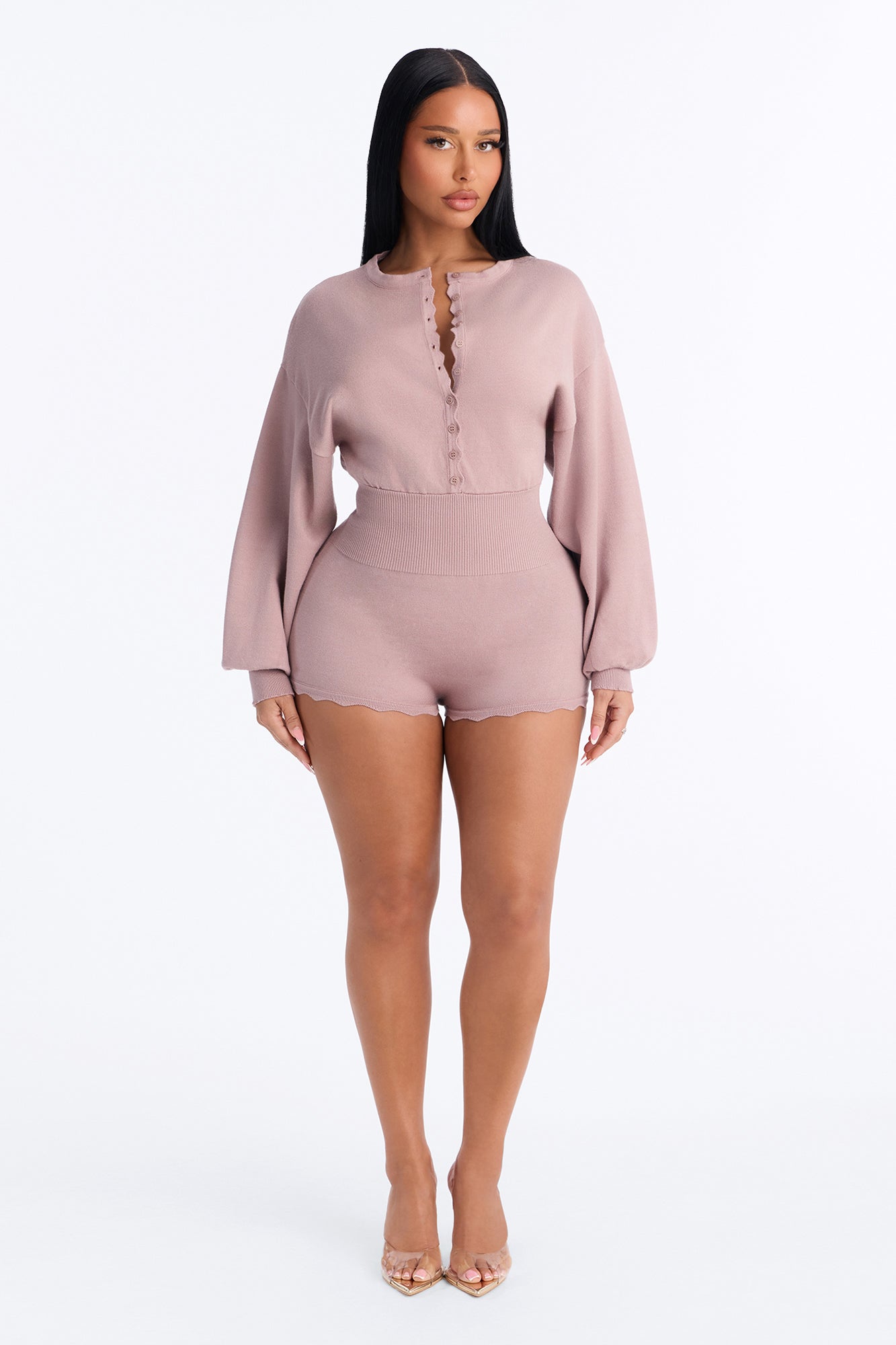 Stay Awhile Long Sleeve Sweater Romper - Marsala