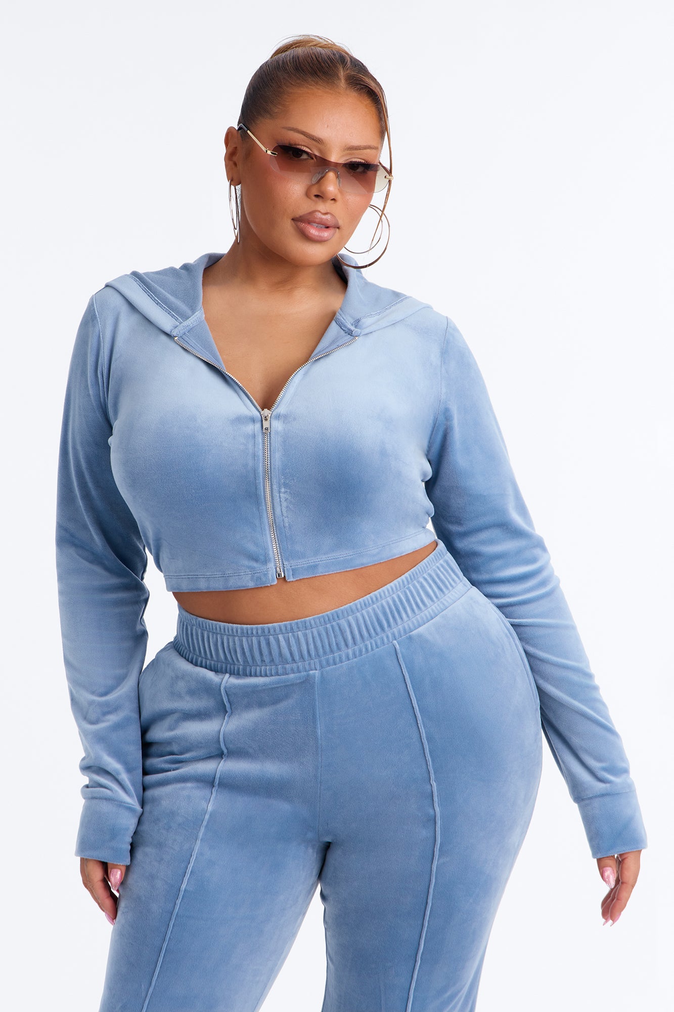Amelia Velour Pant Set - Blue