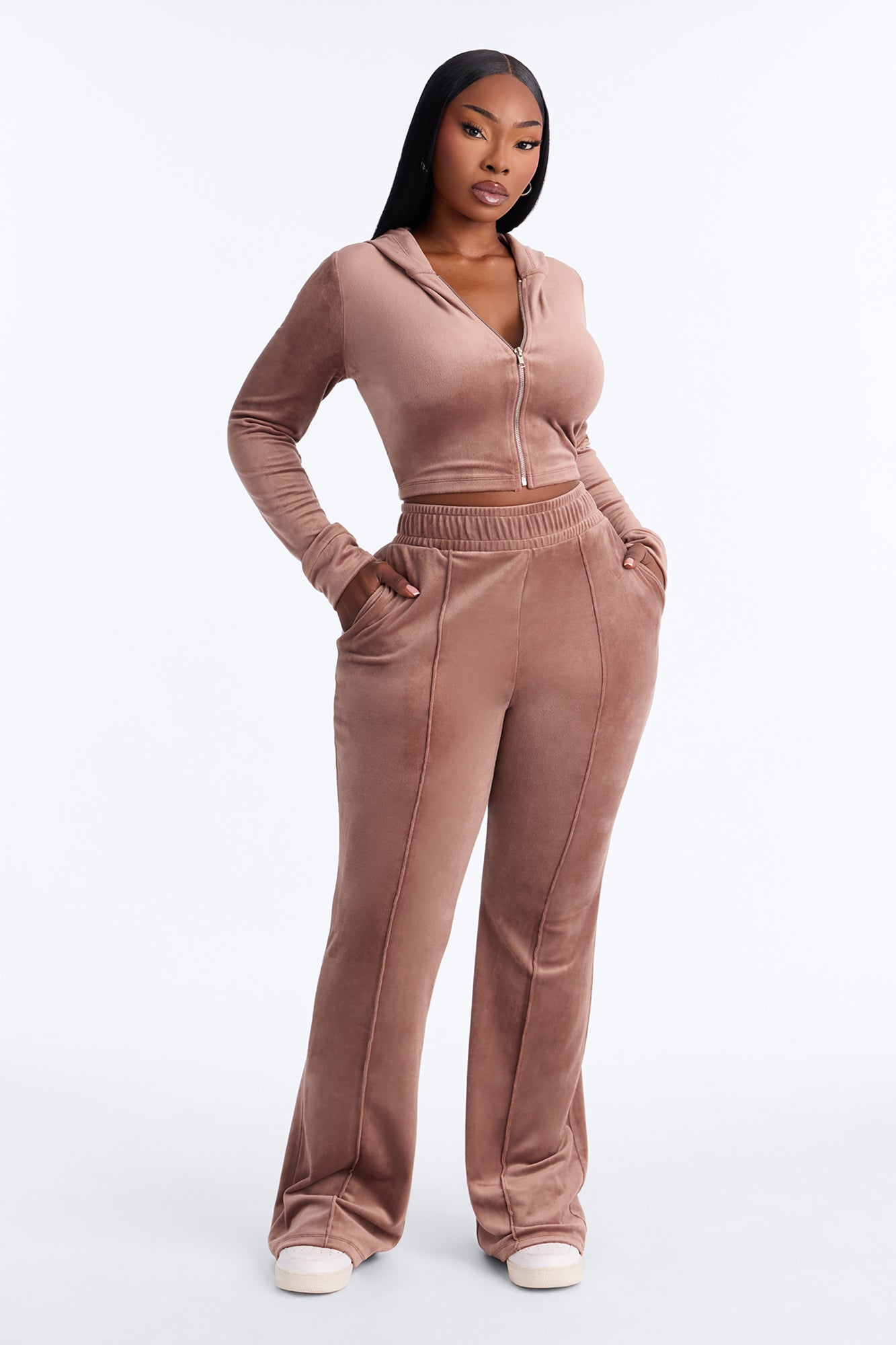 Amelia Velour Pant Set - Brown
