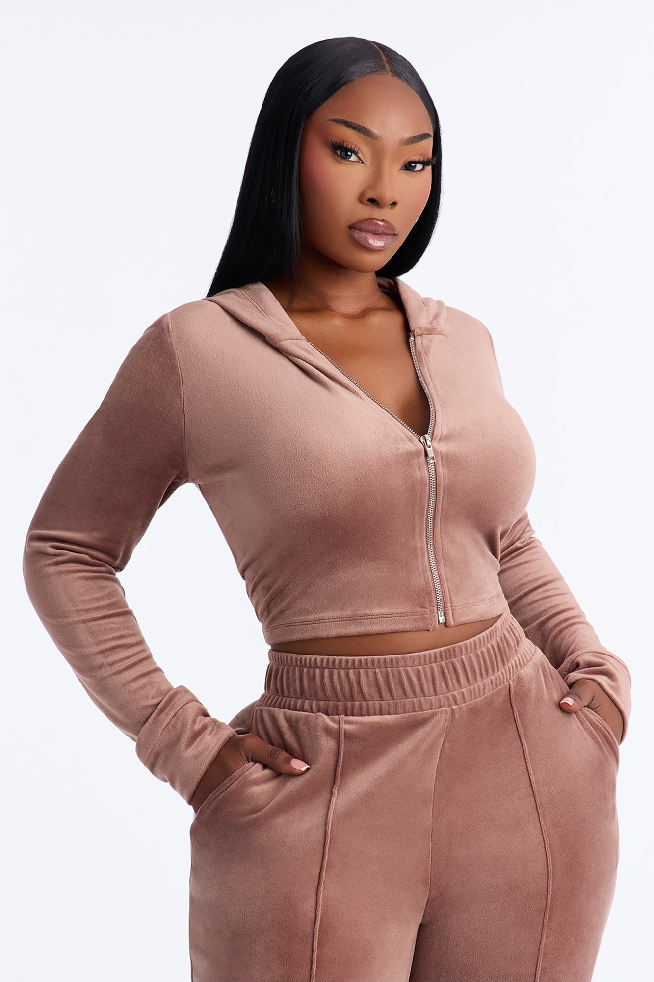 Amelia Velour Pant Set - Brown