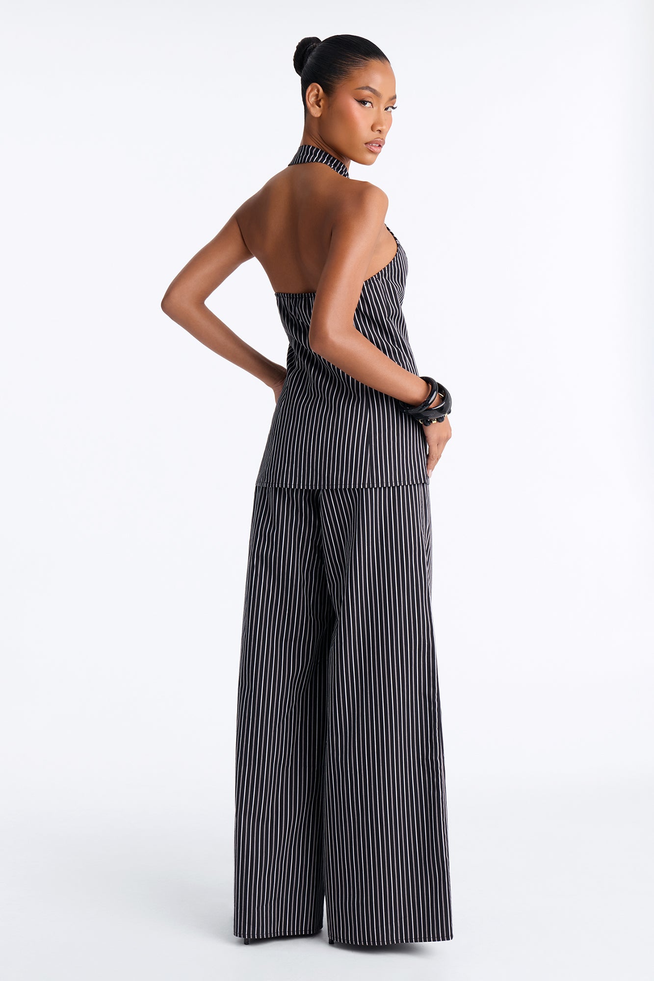 Mariyah Striped Tie Front Pant Set - Black/White