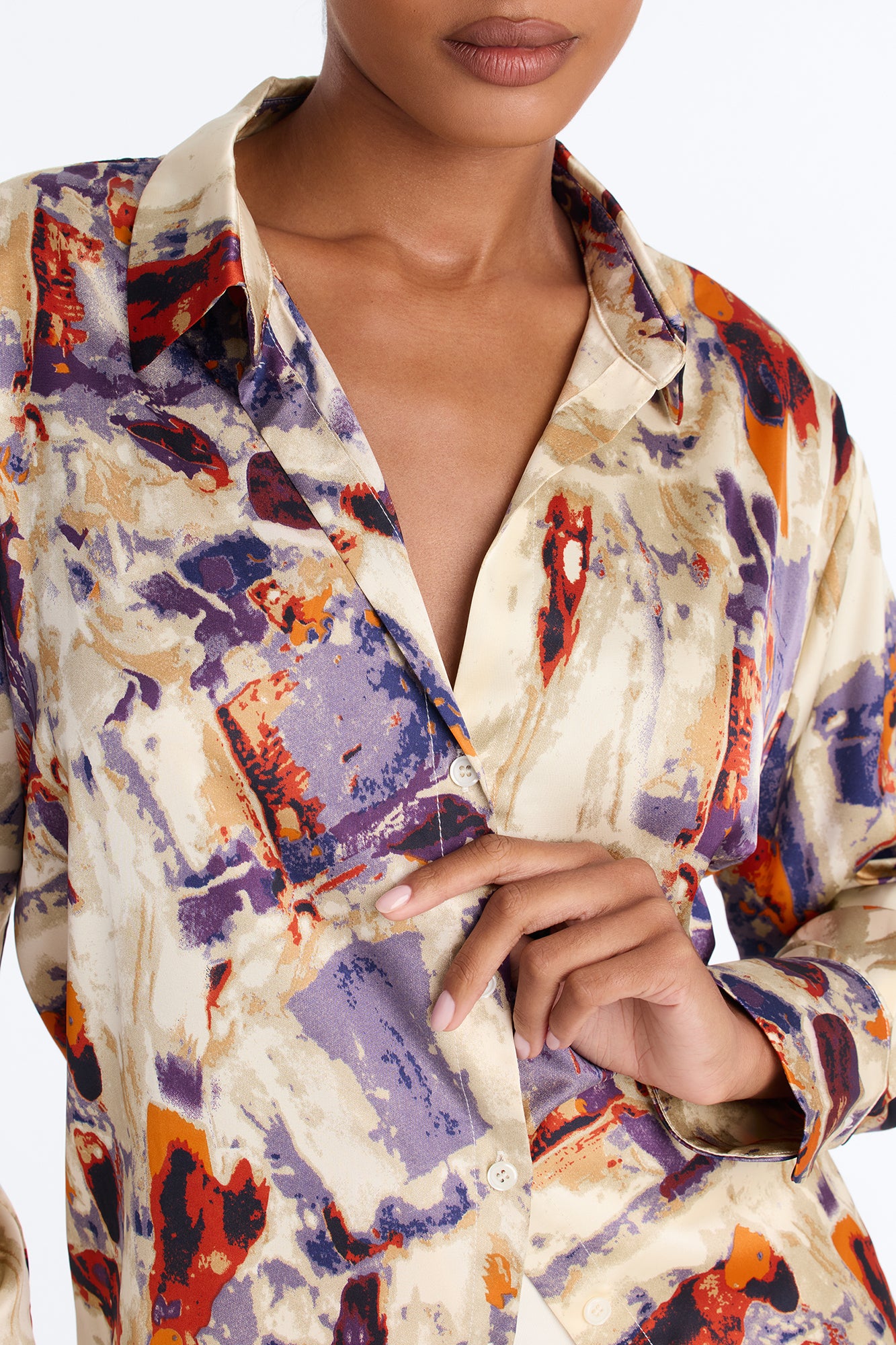 Office Duties Satin Shirt - Purple/combo