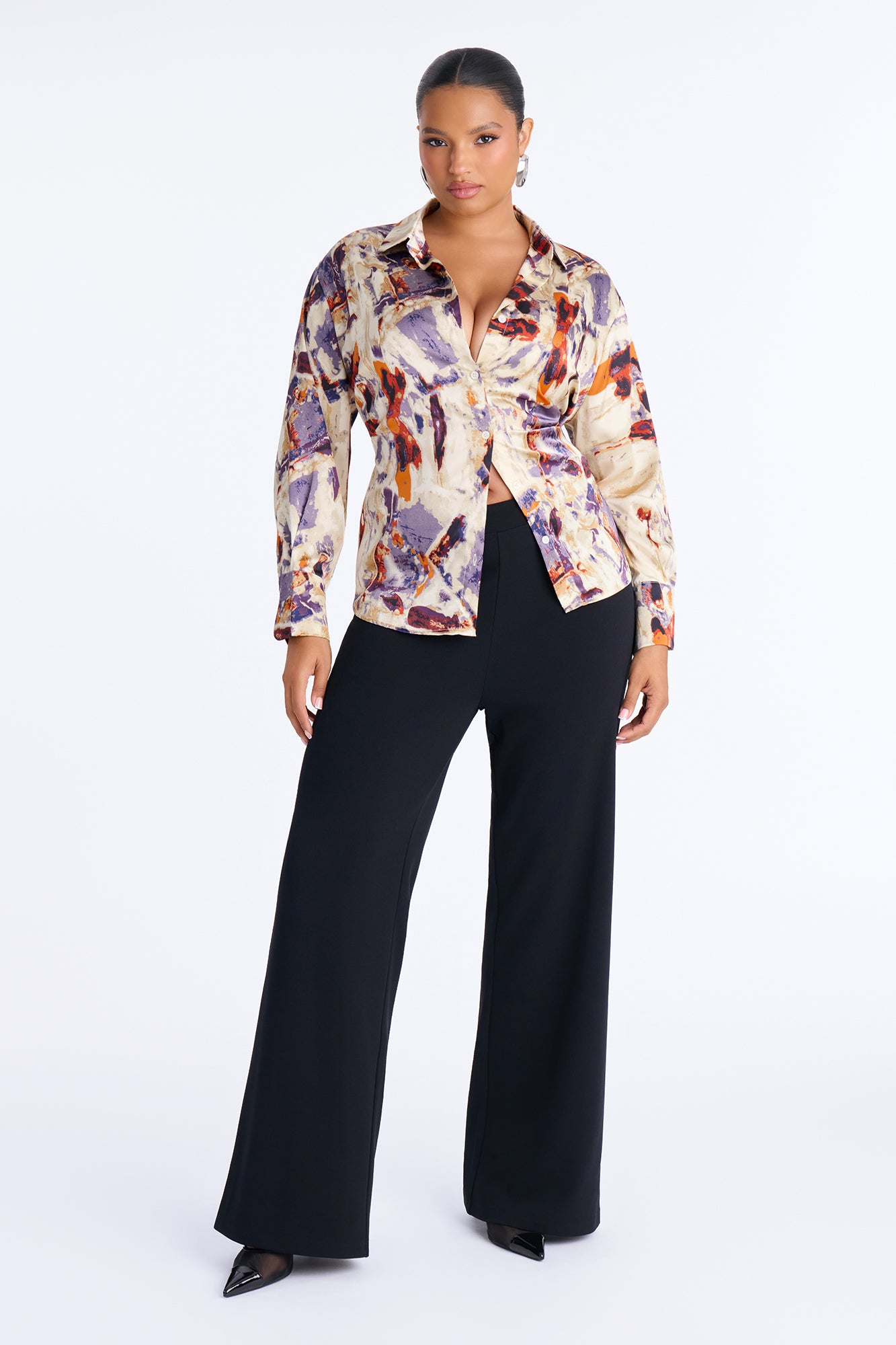 Office Duties Satin Shirt - Purple/combo