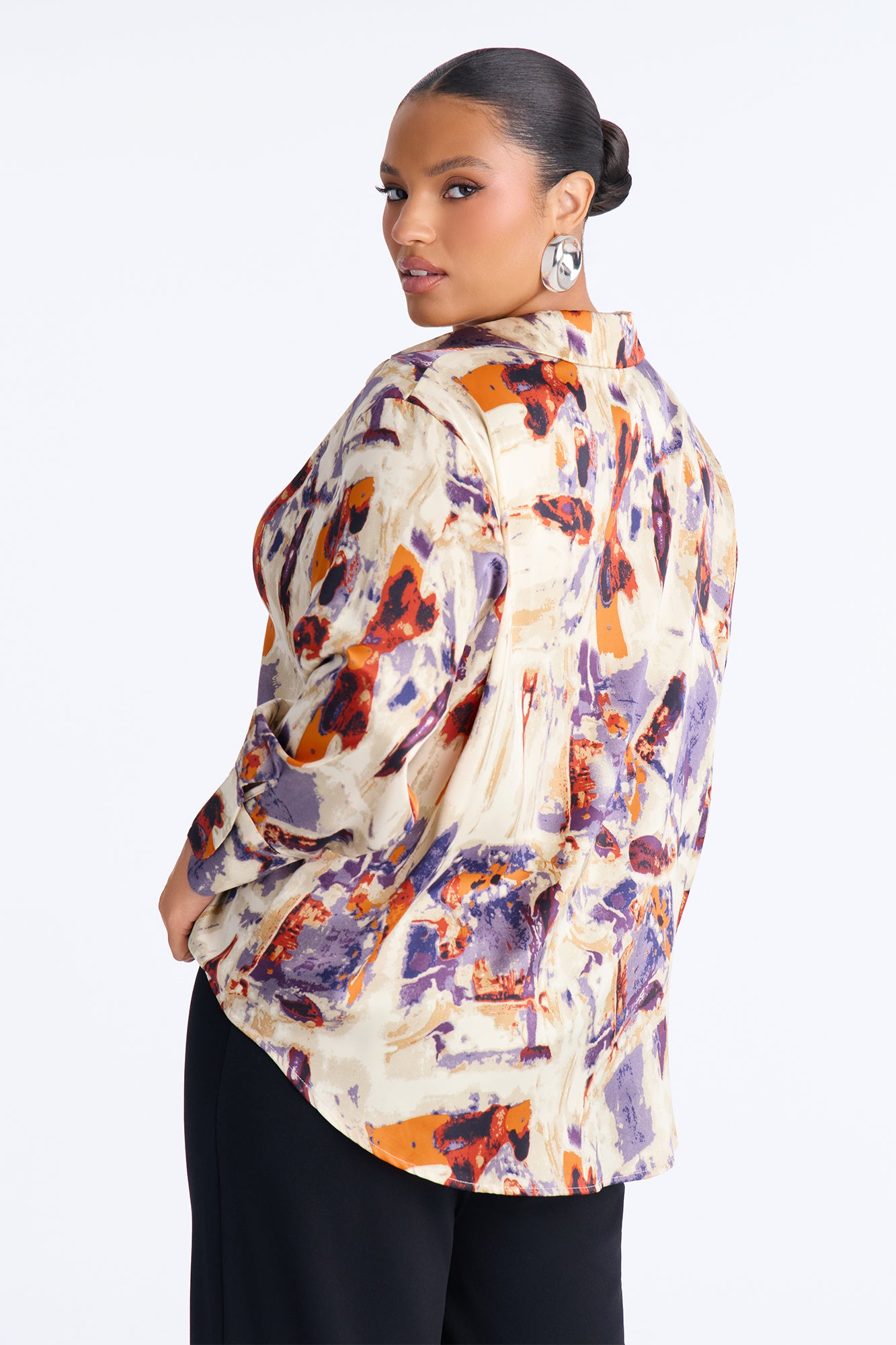 Office Duties Satin Shirt - Purple/combo