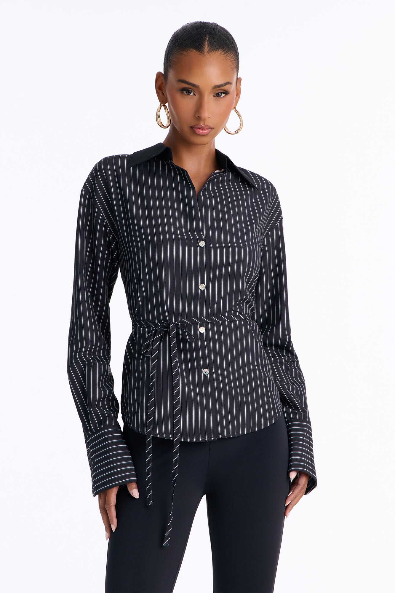 Corporate Casual Striped Shirt - Black/White
