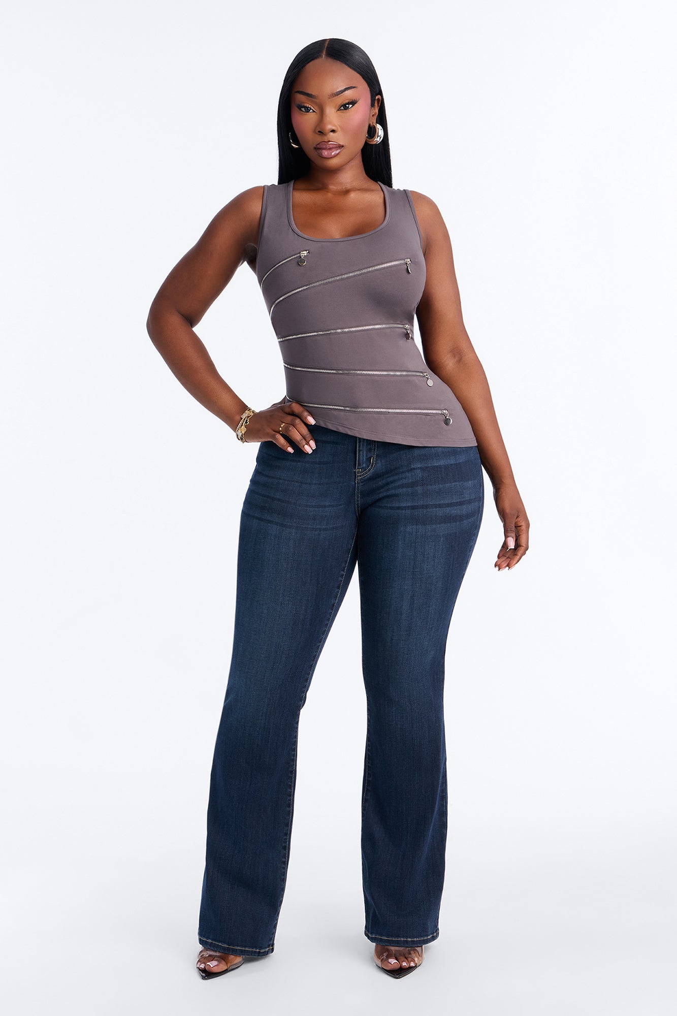 Name Your Game Zipper Top - Charcoal