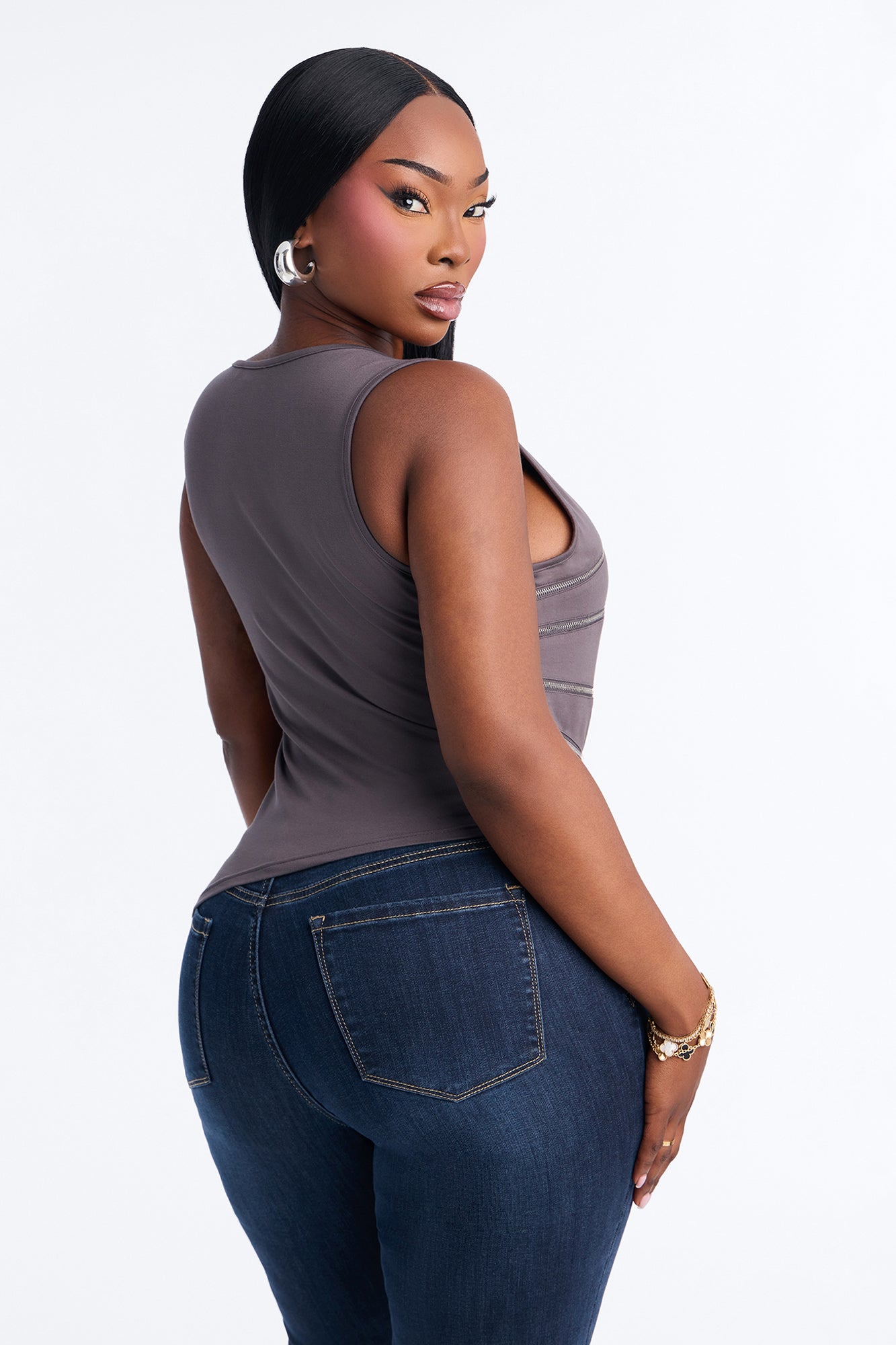 Name Your Game Zipper Top - Charcoal