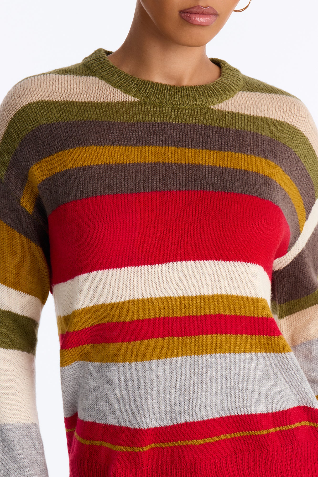Karlie Striped Pullover Sweater - Red/combo