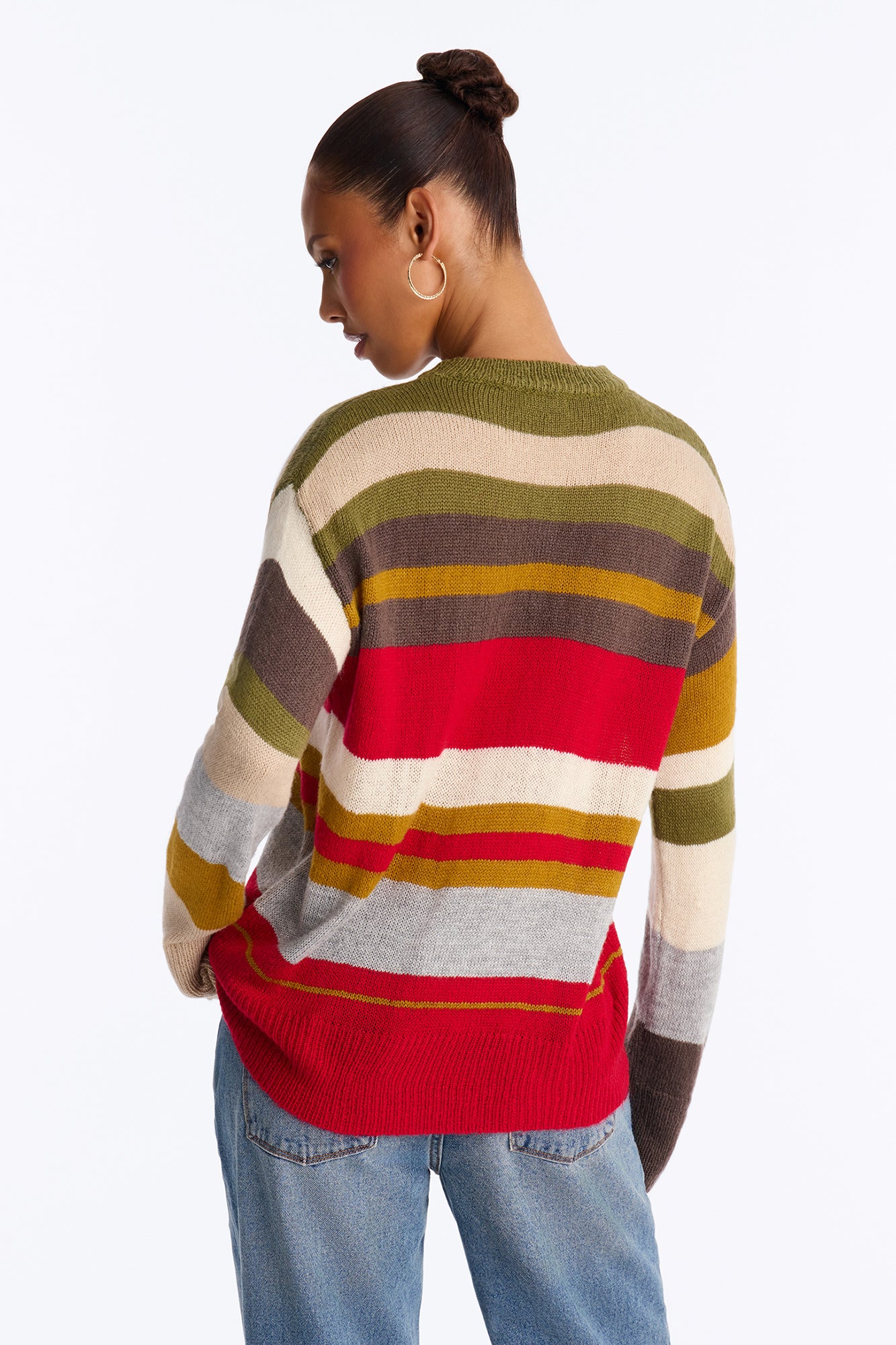 Karlie Striped Pullover Sweater - Red/combo