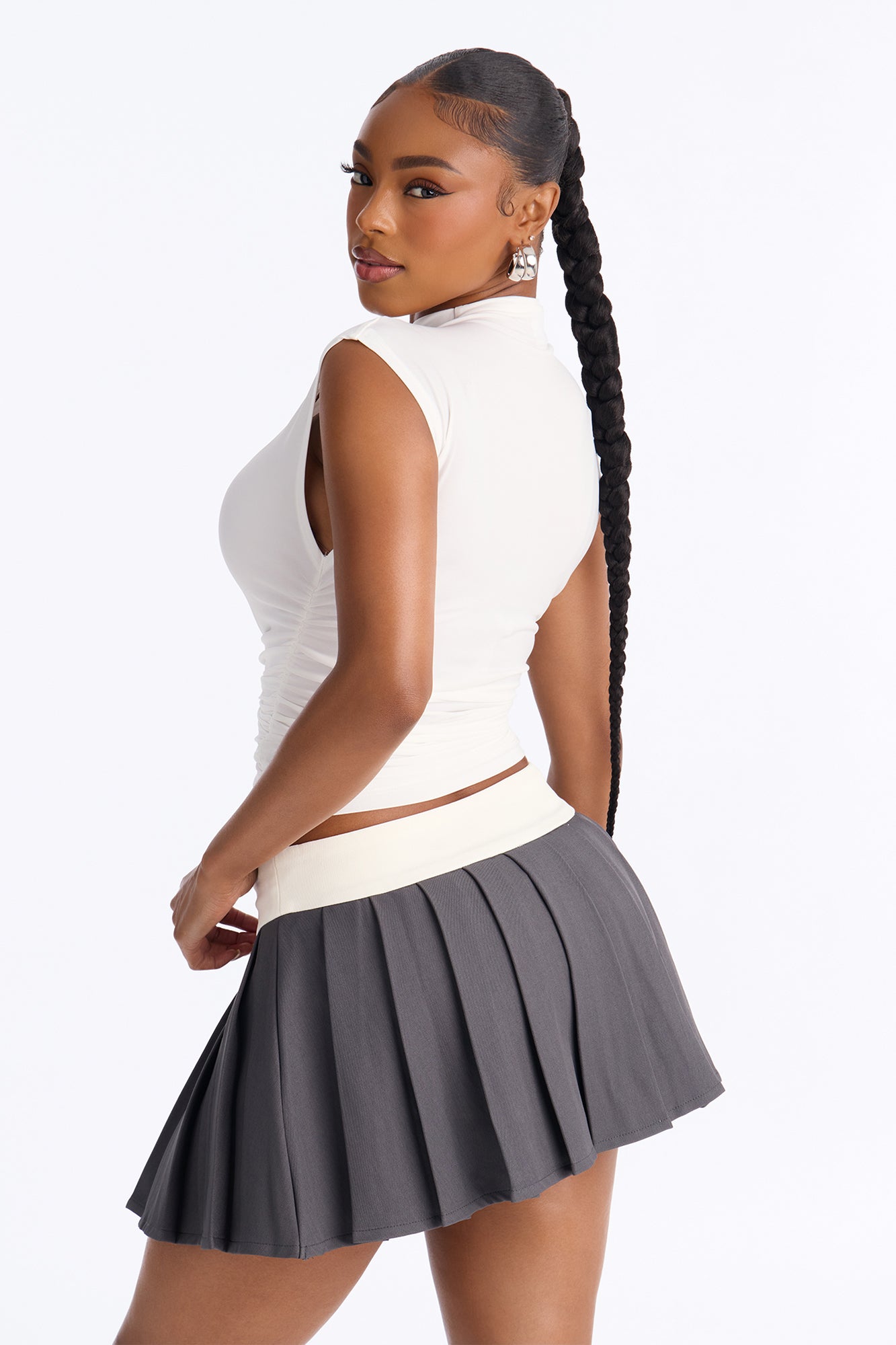 Miley Mock Neck Short Sleeve Top - White