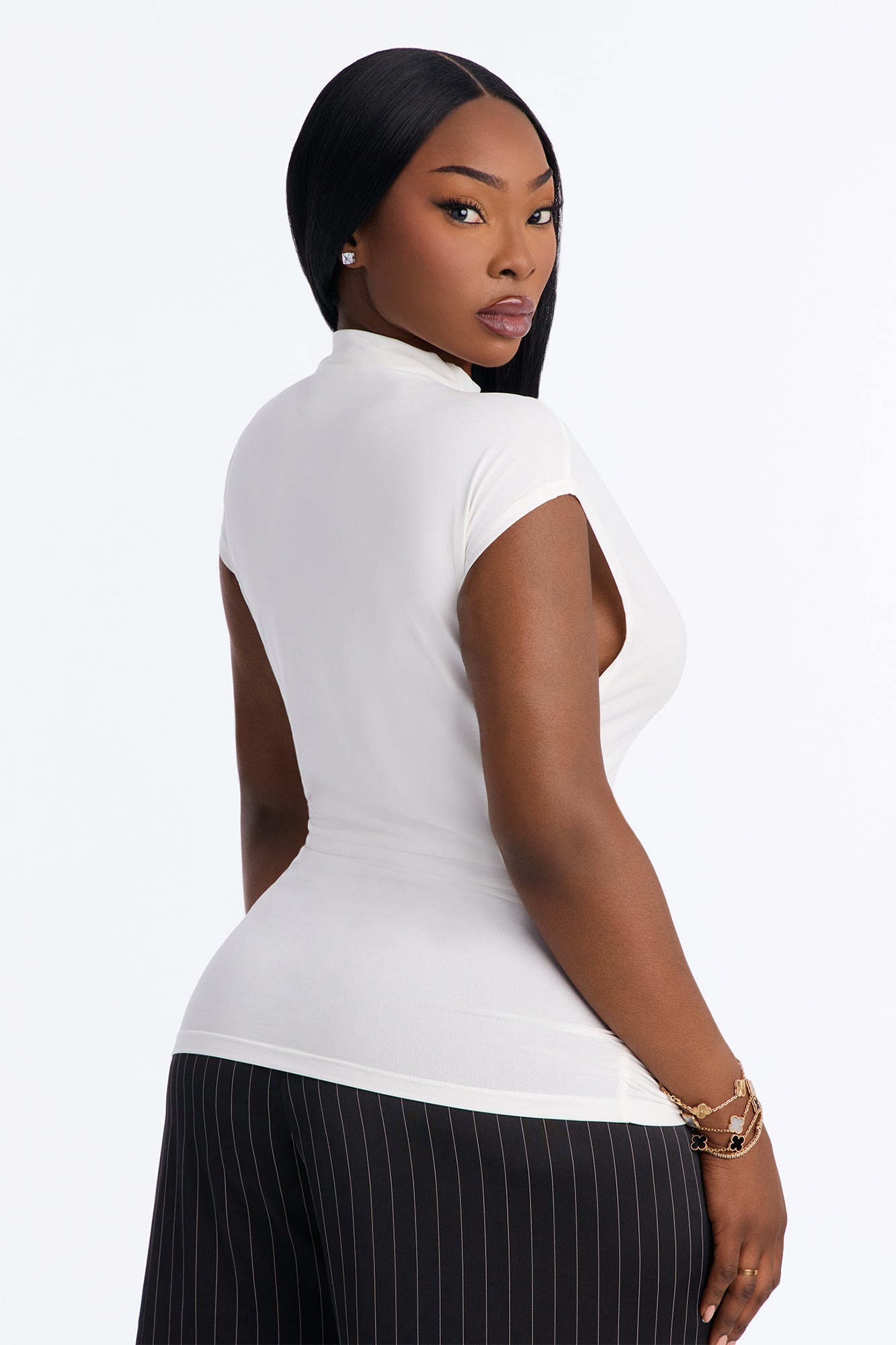 Miley Mock Neck Short Sleeve Top - White